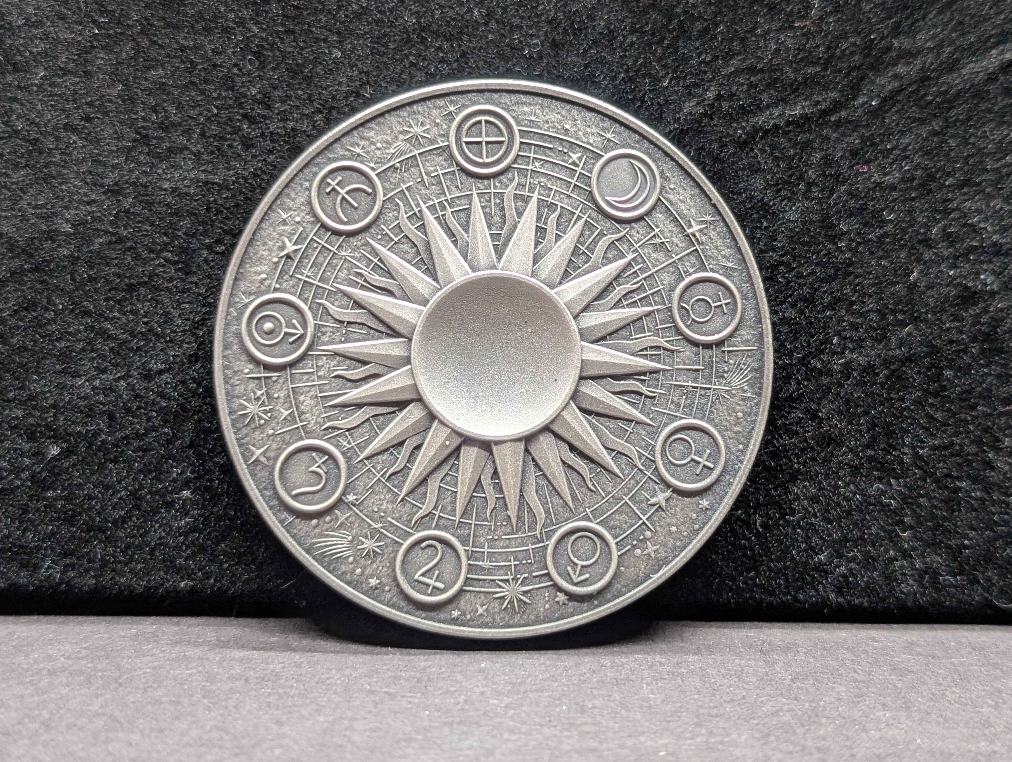 Limited Edition HIGH RELIEF Antique Finish Solar System 2 Oz. .999 FINE SILVER 2025 Republic of Ghana 10 Cedis Moon (Waxing Crescent) Coin i