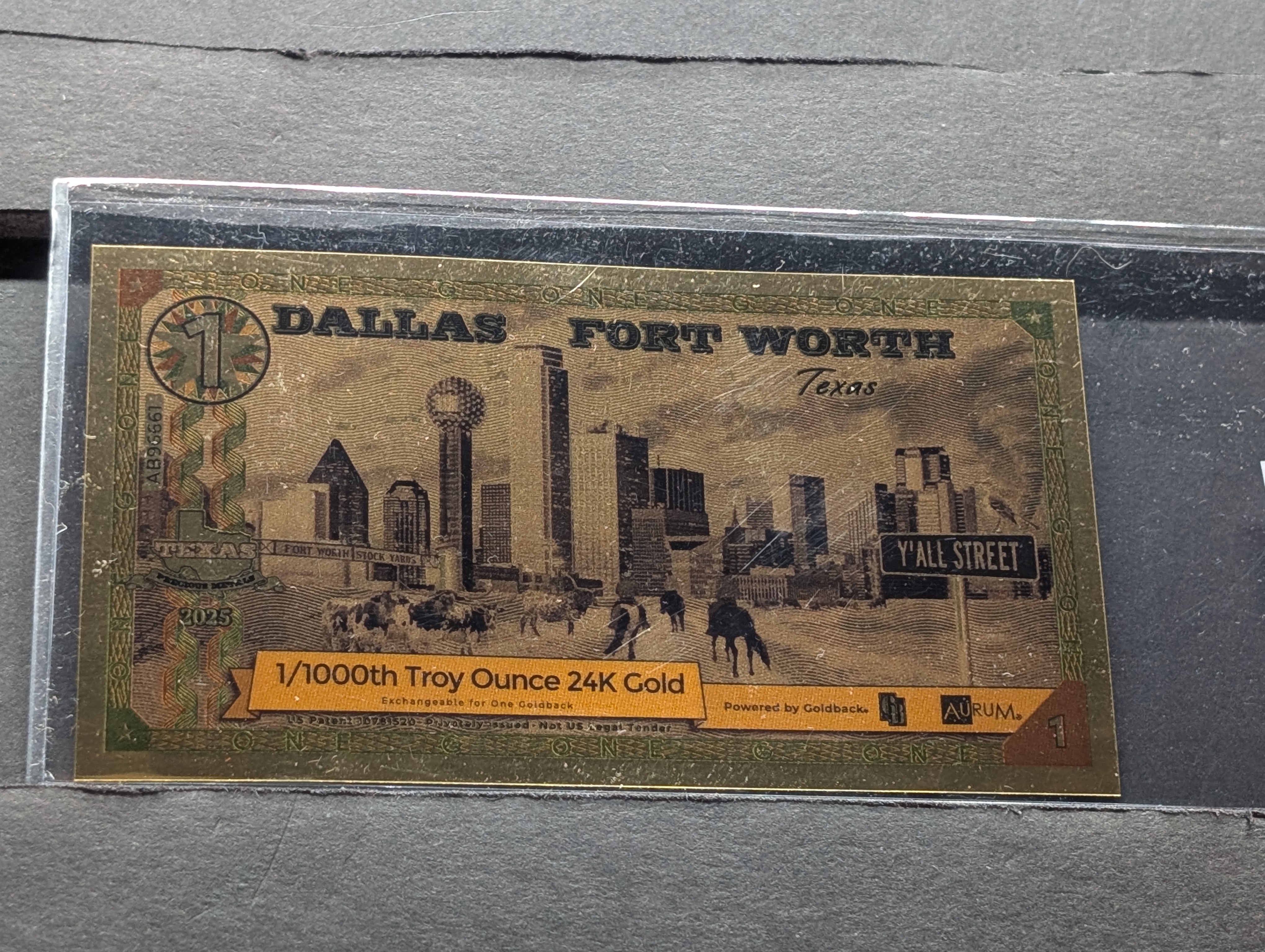 1/1000th Troy Oz. 24k GOLD 2025 Texas $1.00 Goldback
