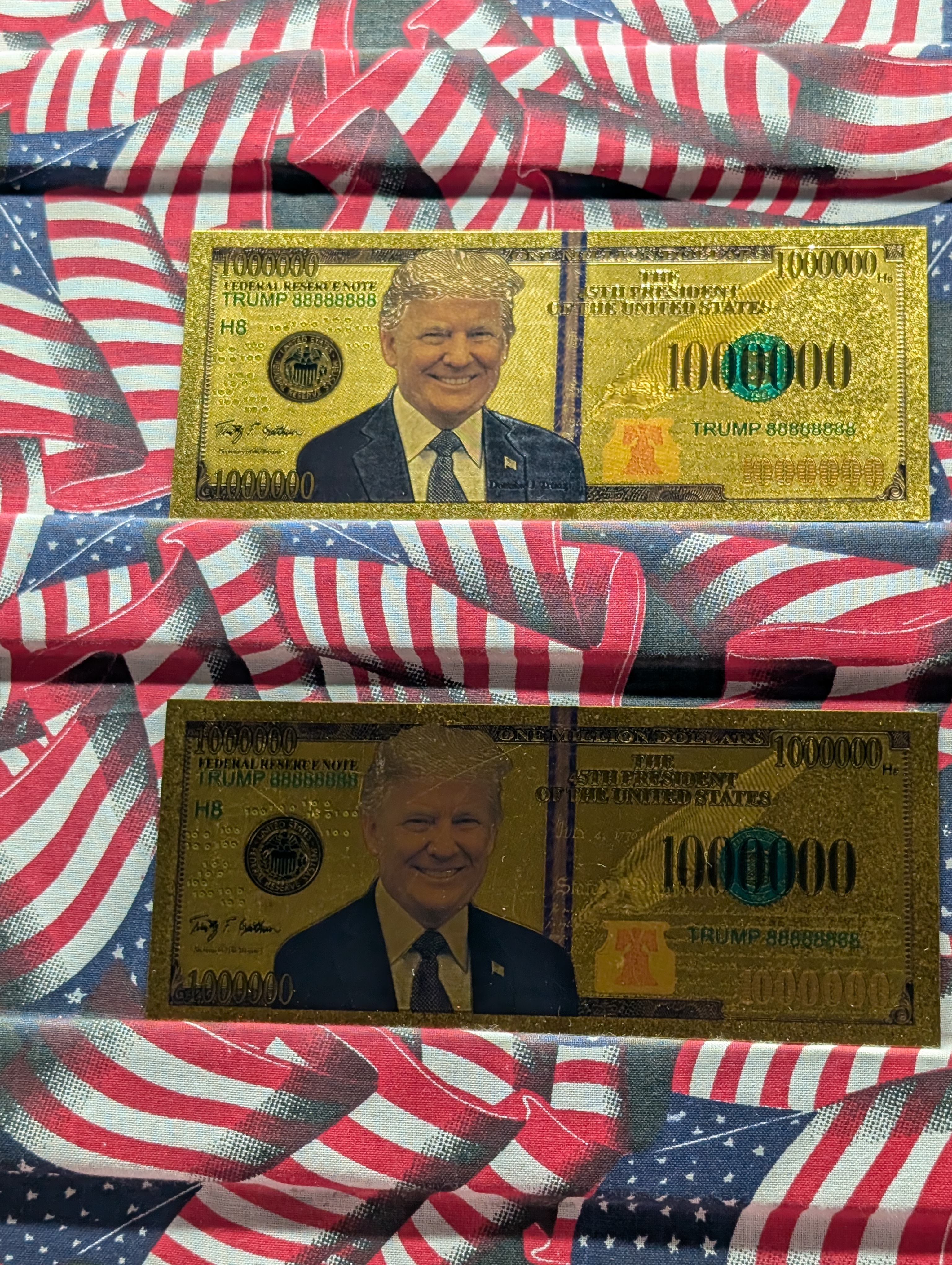 (2) Gold (LAYERED) $1,000,000 Donald Trump Fantasy Note