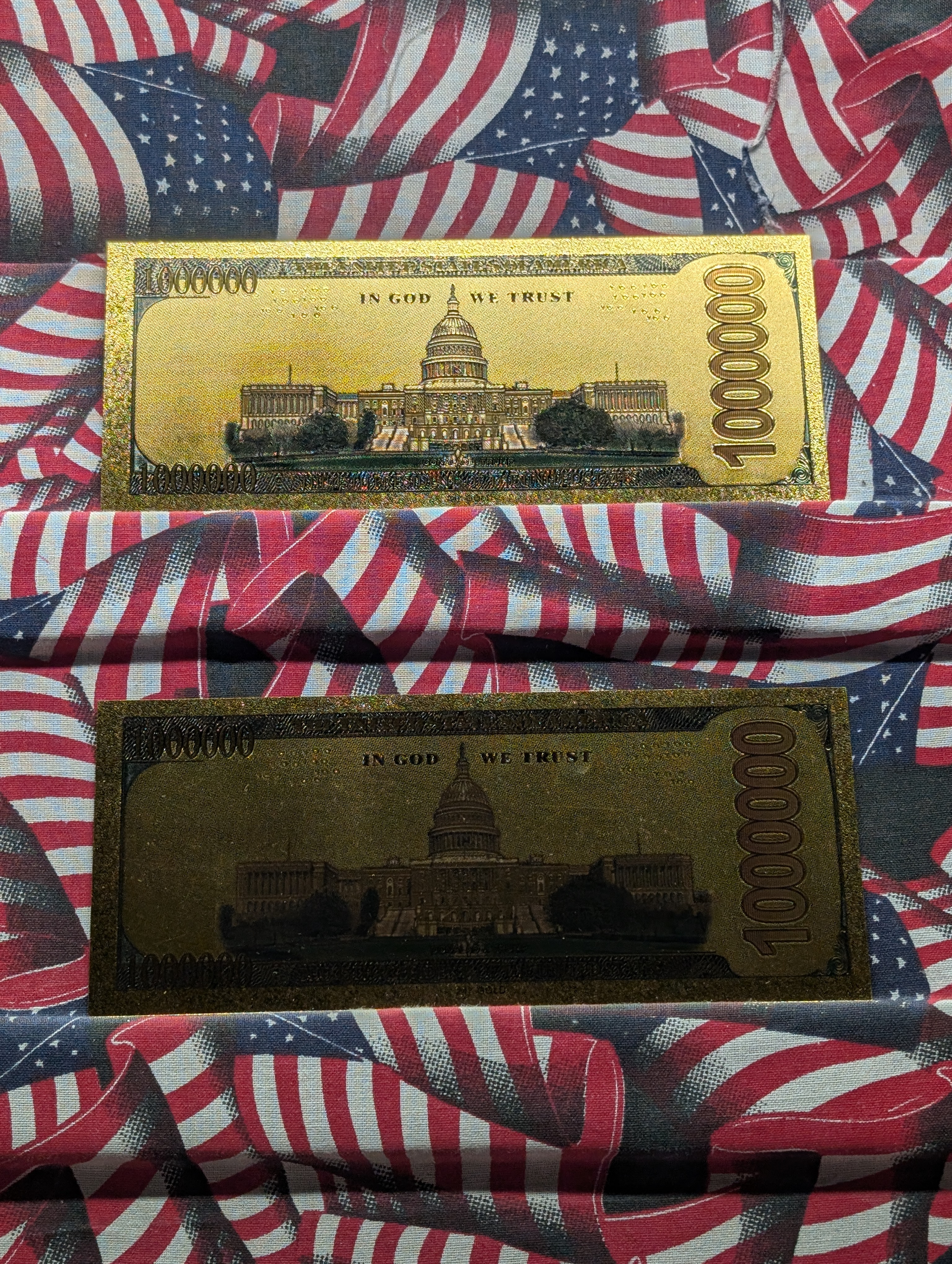 (2) Gold (LAYERED) $1,000,000 Donald Trump Fantasy Note