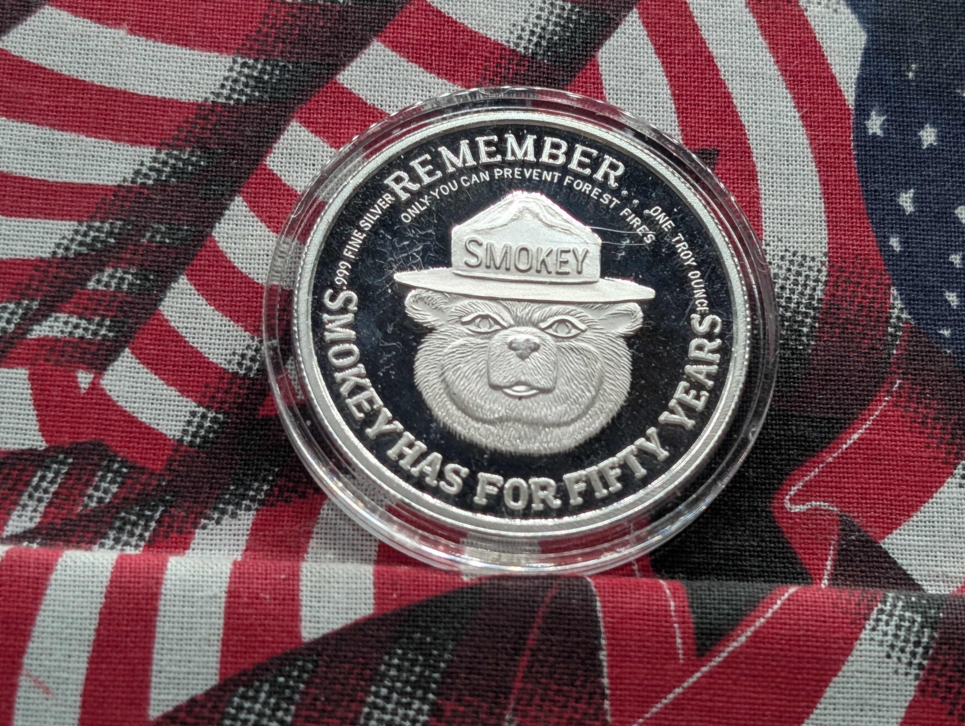 1 Troy Oz. .999 FINE SILVER 1994 Ohio State Fair - Smokey The Bear Designed Round in Capsule