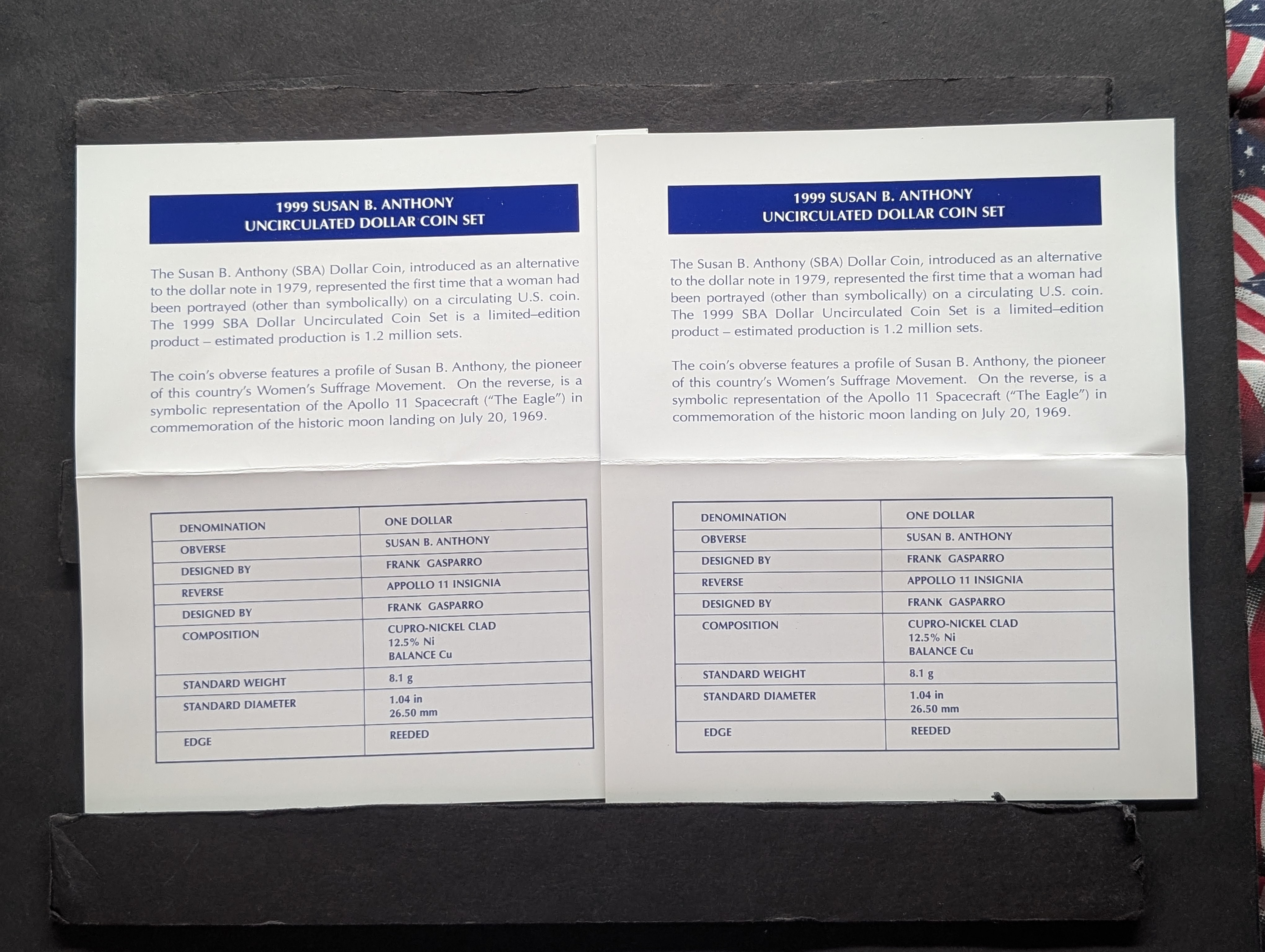 1999-P&D U.S. Mint Susan B. Anthony Uncirculated Dollar Set in OGP w/ COA