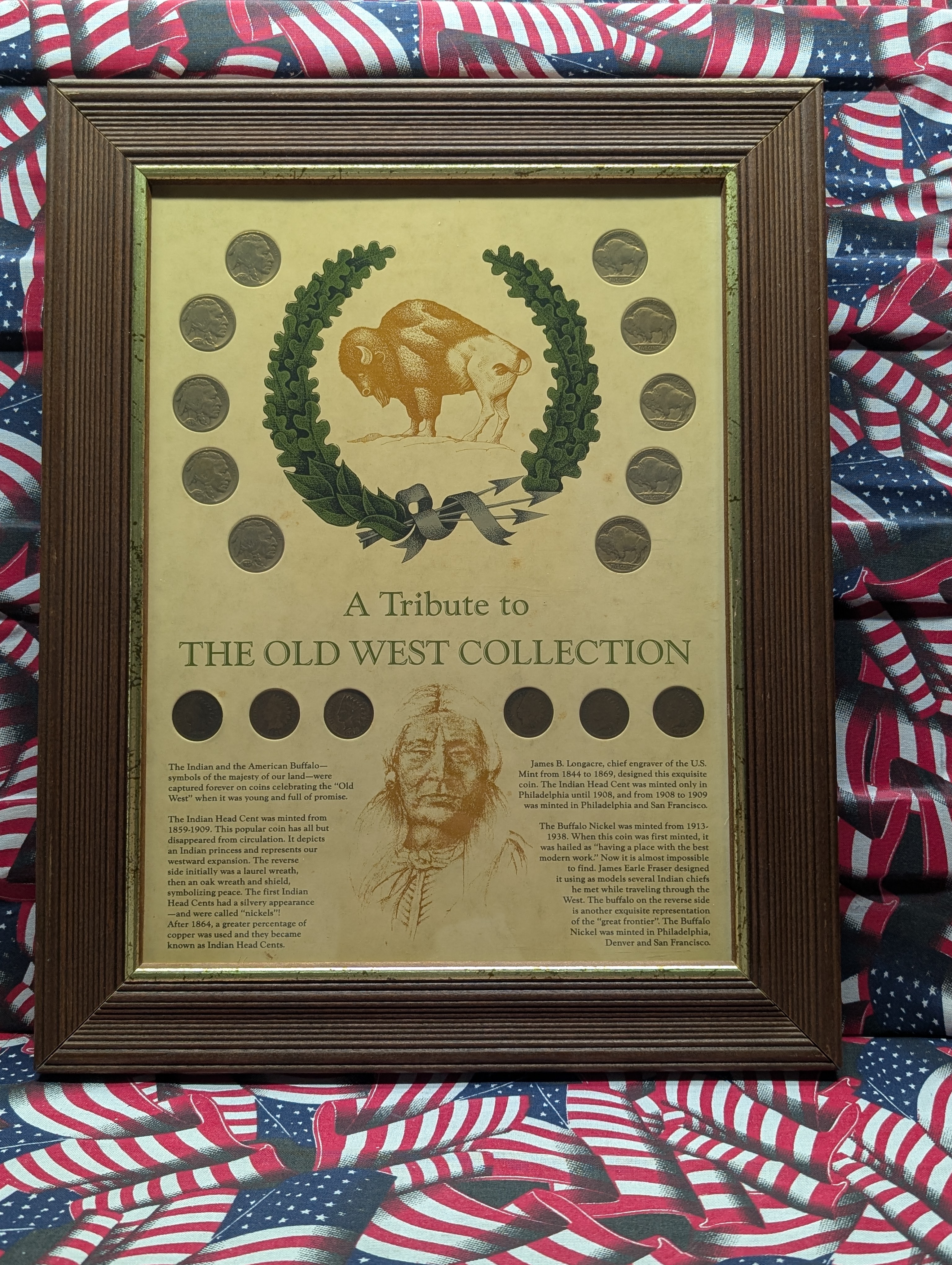A Tribute to The Old West Coin Collection in Display Frame w/ COA - Various Dated Indian Head Cents & Buffalo Nickels