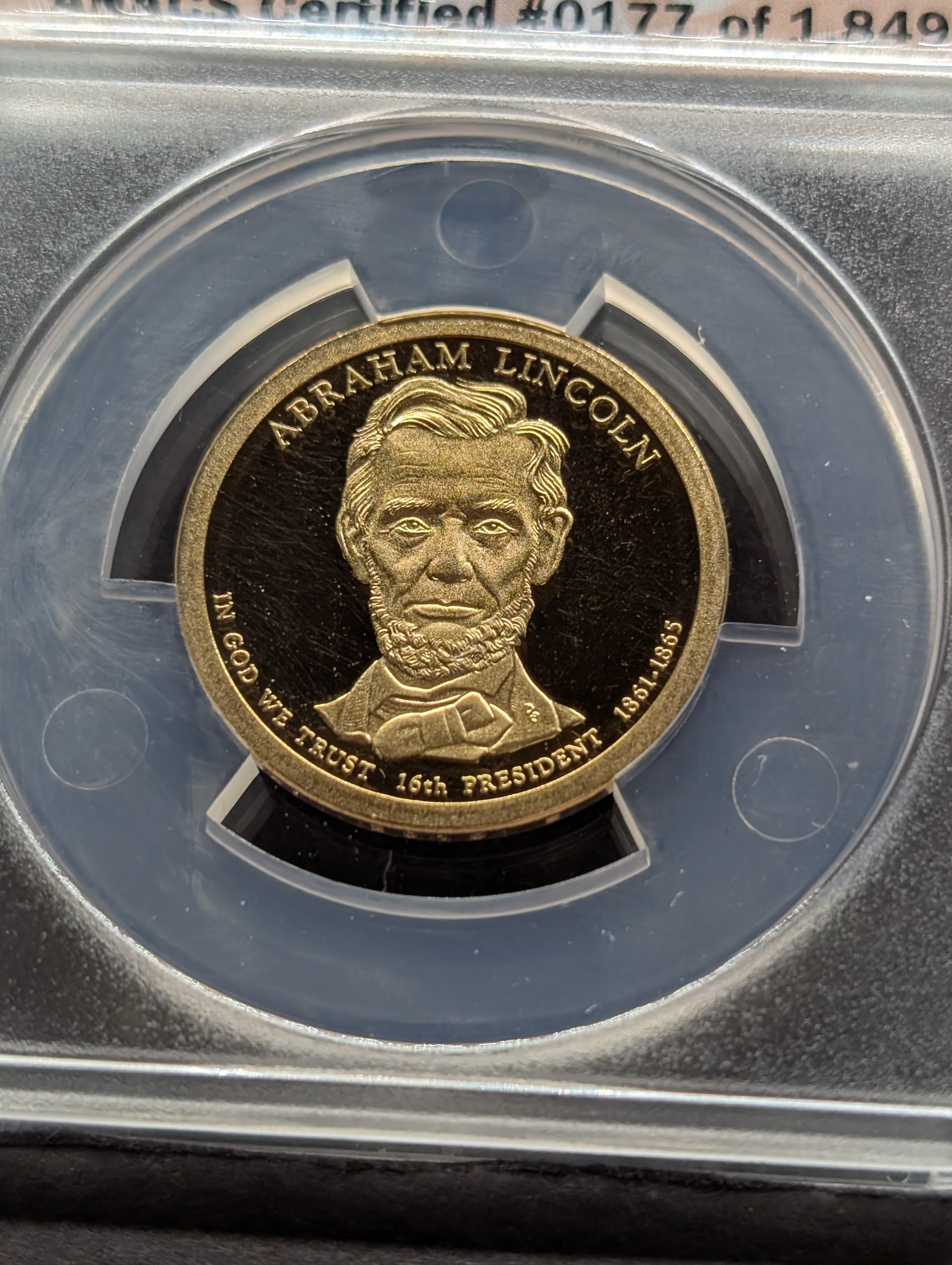 (4) 2010-S PROOF Presidential Dollars - All ANACS Cert. PR70 DCAM - First Release (Fillmore, Pierce, Buchanan & Lincoln) in Wooden Display B