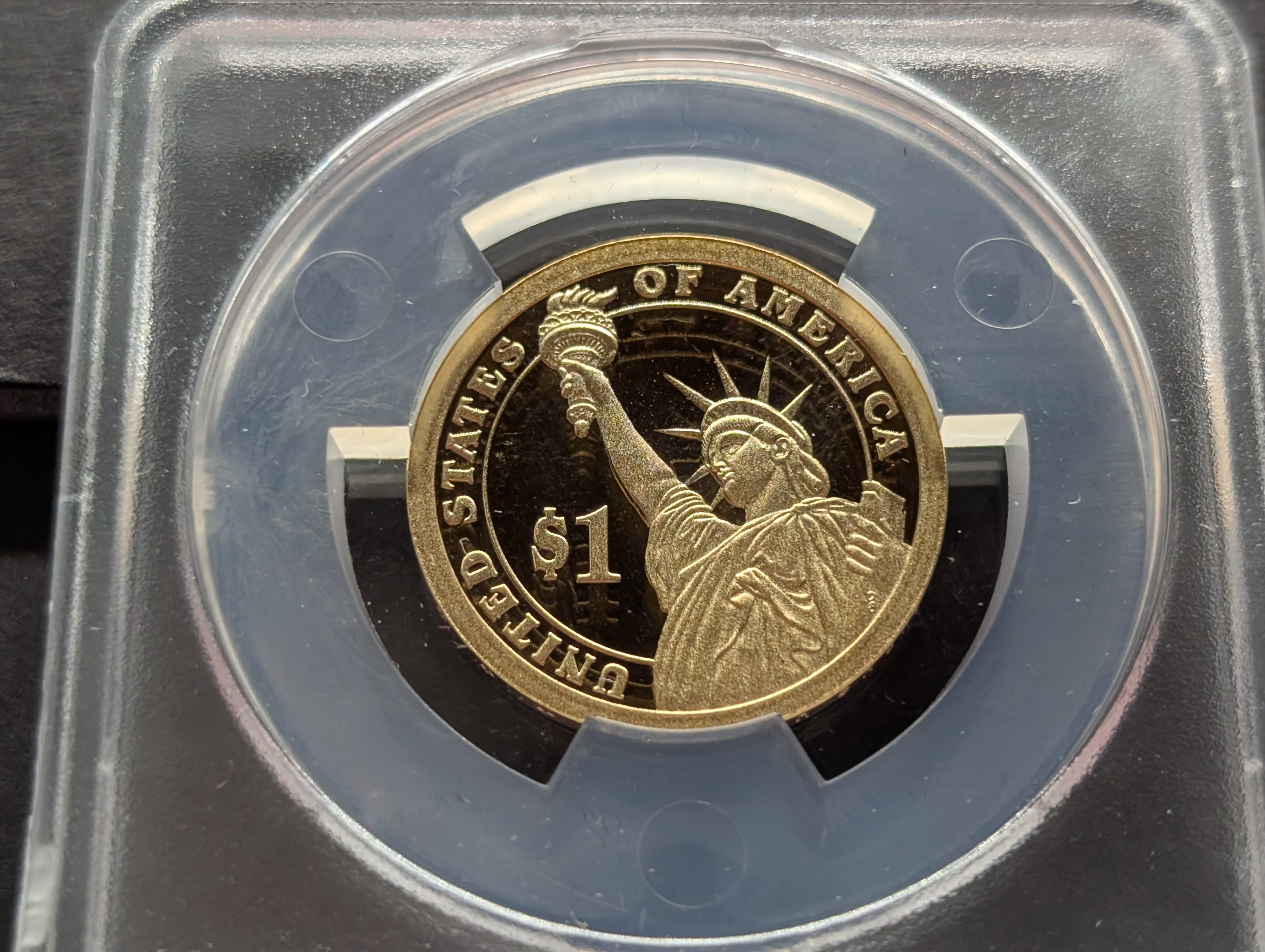 (4) 2010-S PROOF Presidential Dollars - All ANACS Cert. PR70 DCAM - First Release (Fillmore, Pierce, Buchanan & Lincoln) in Wooden Display B