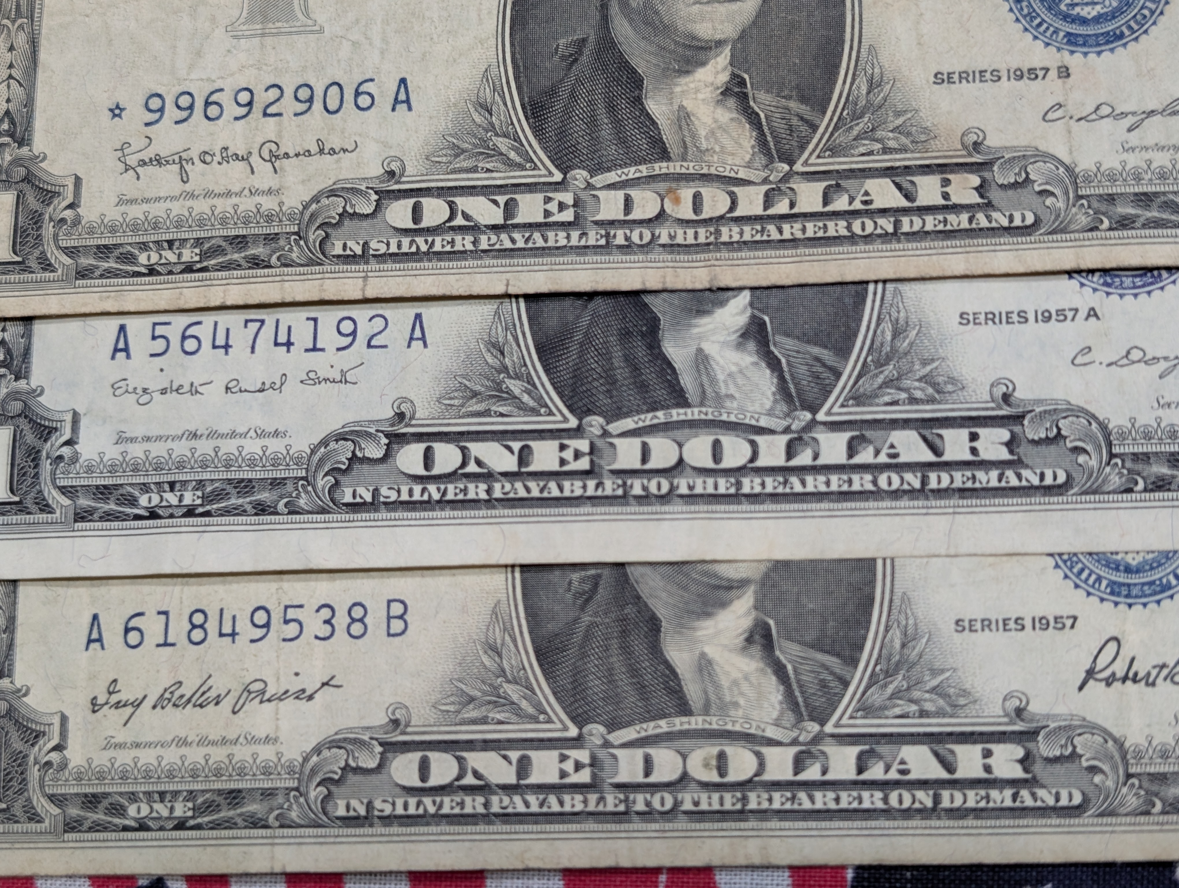 (3) 1957, (1) 57-A, (2) 57-B Series $1.00 Silver Certificates - Including Star Note