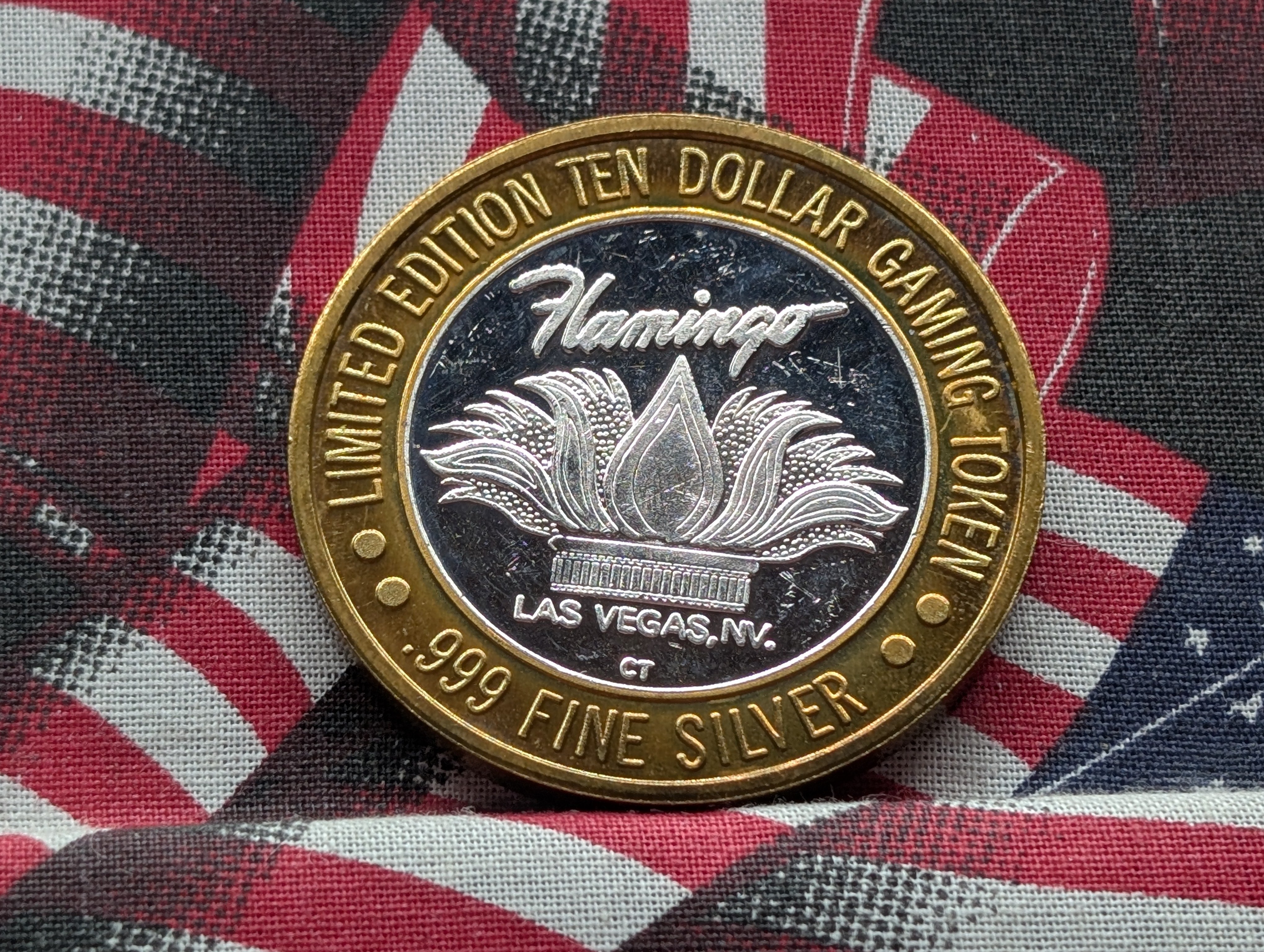Limited Edition .999 FINE SILVER (Center) Flamingo Hilton Casino $10 Gaming Token