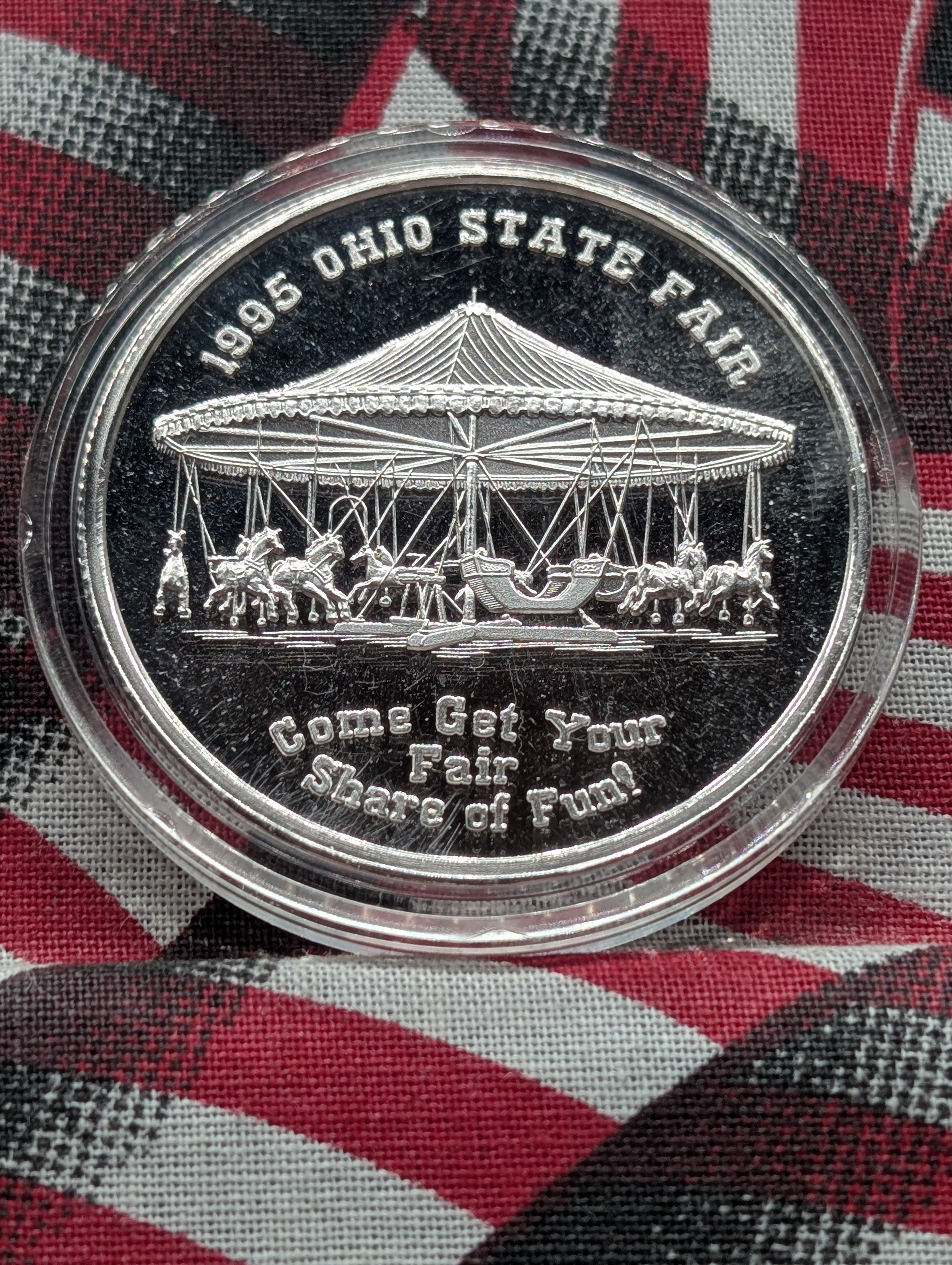 1 Oz. .999 FINE SILVER 1995 Ohio State Fair - Governor George V. Voinovich & The State House Designed Round in Capsule