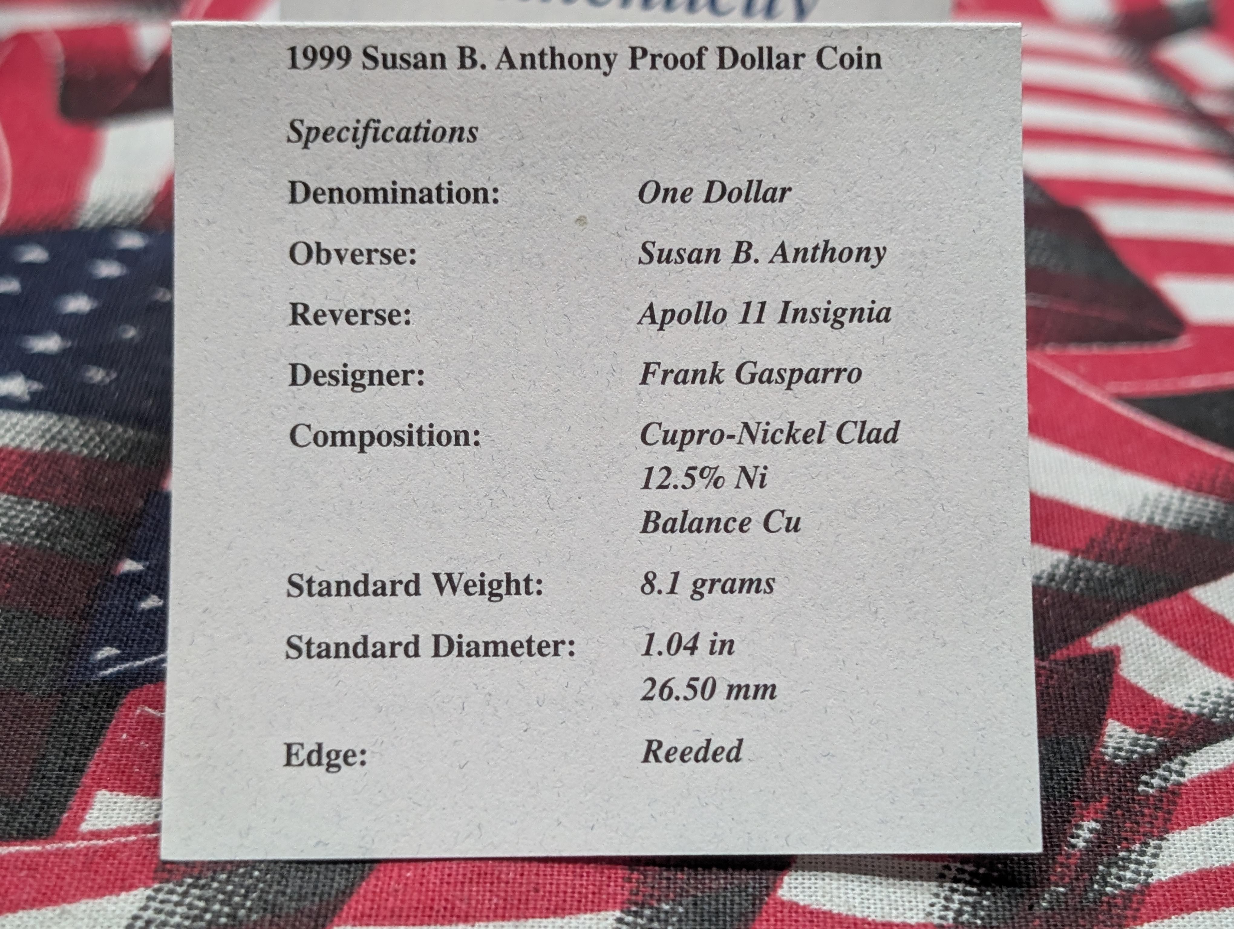 1999-P PROOF Susan B. Anthony Dollar in OGP w/ COA