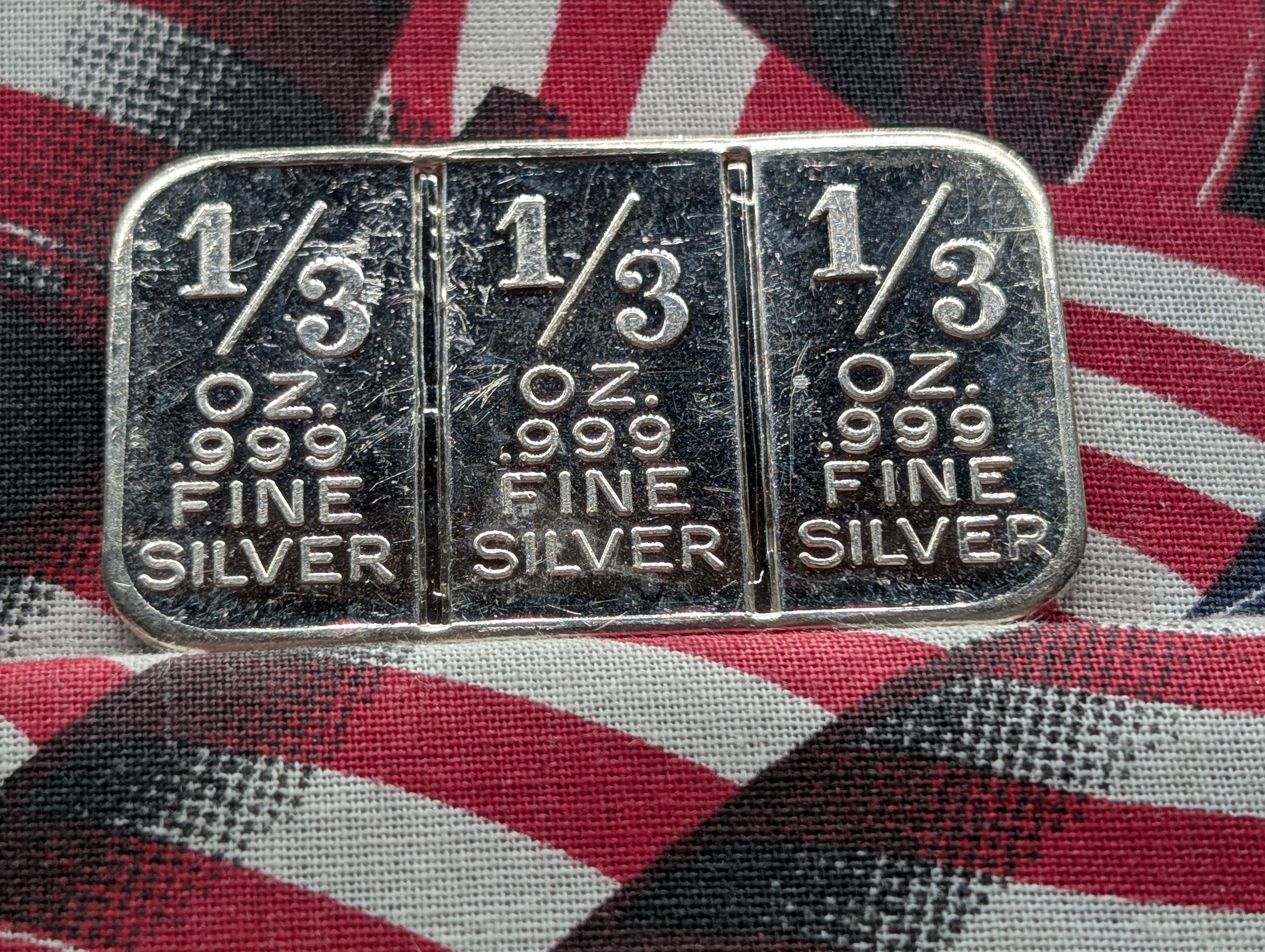 1 Troy Oz. .999 FINE SILVER Dividable in to 1/3 Pieces Art Bar