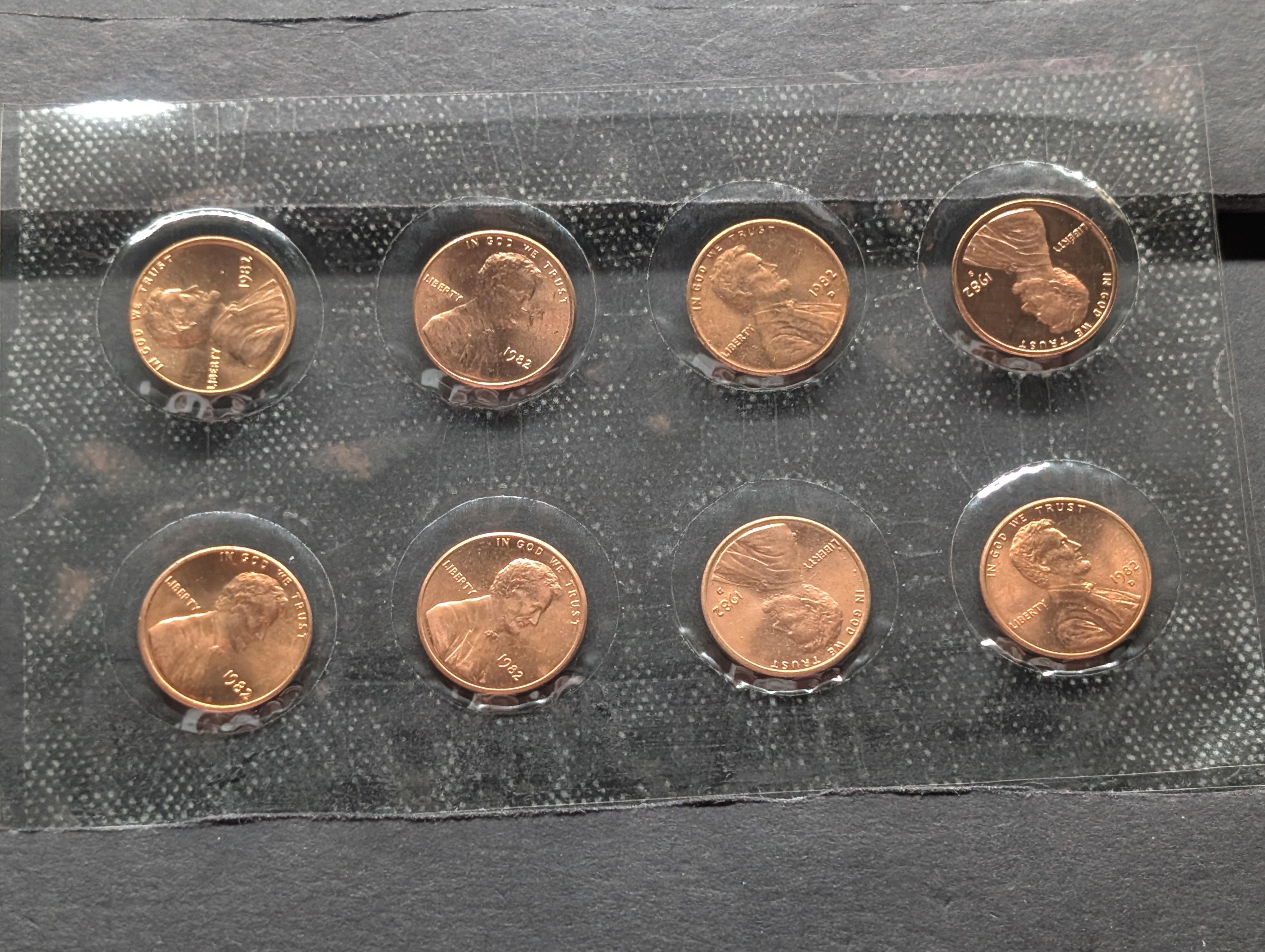 1982 Lincoln Cent 8- Coin Variety Collection - Copper, Zinc & Proof