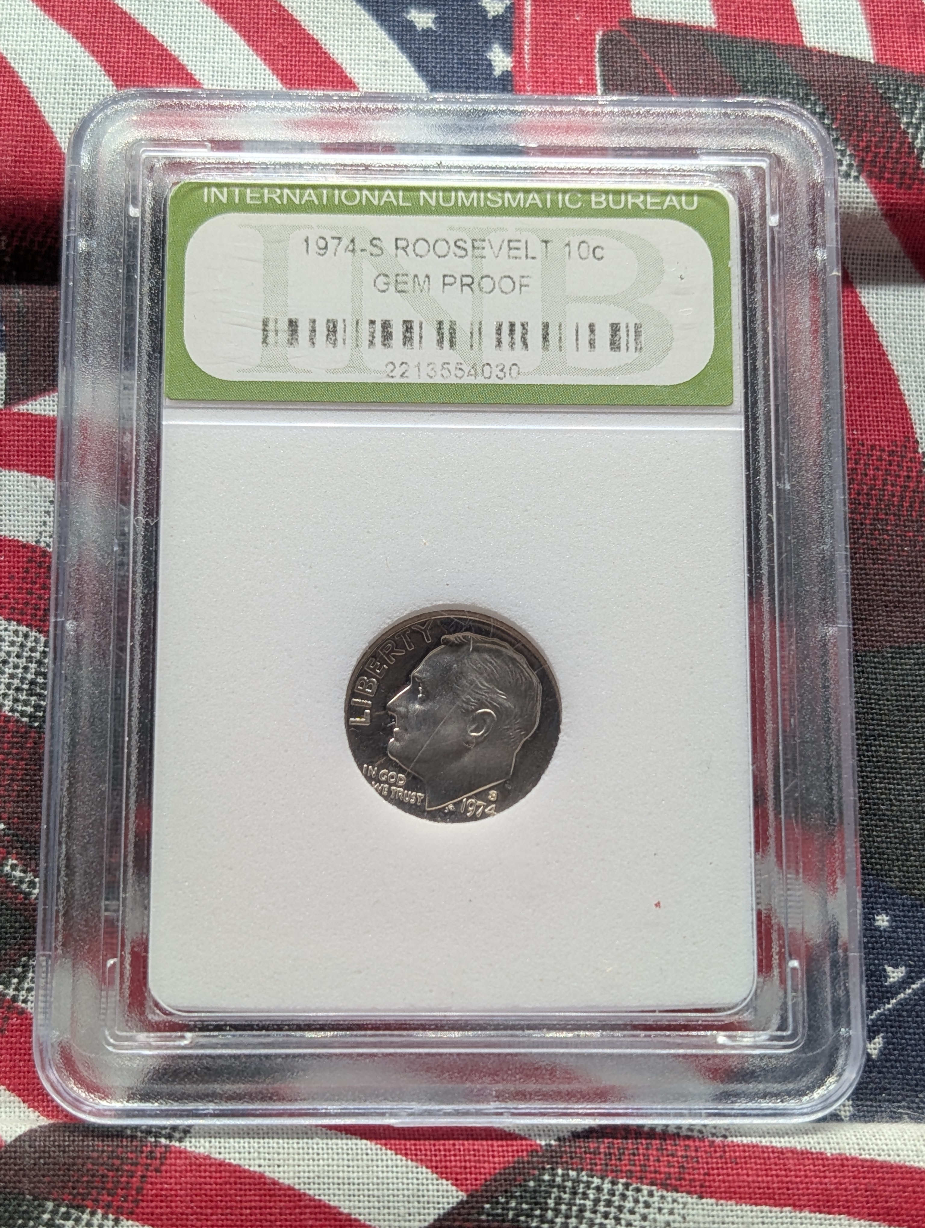 1974-S Roosevelt Dime - Slabbed International Numismatic Bureau - GEM PROOF