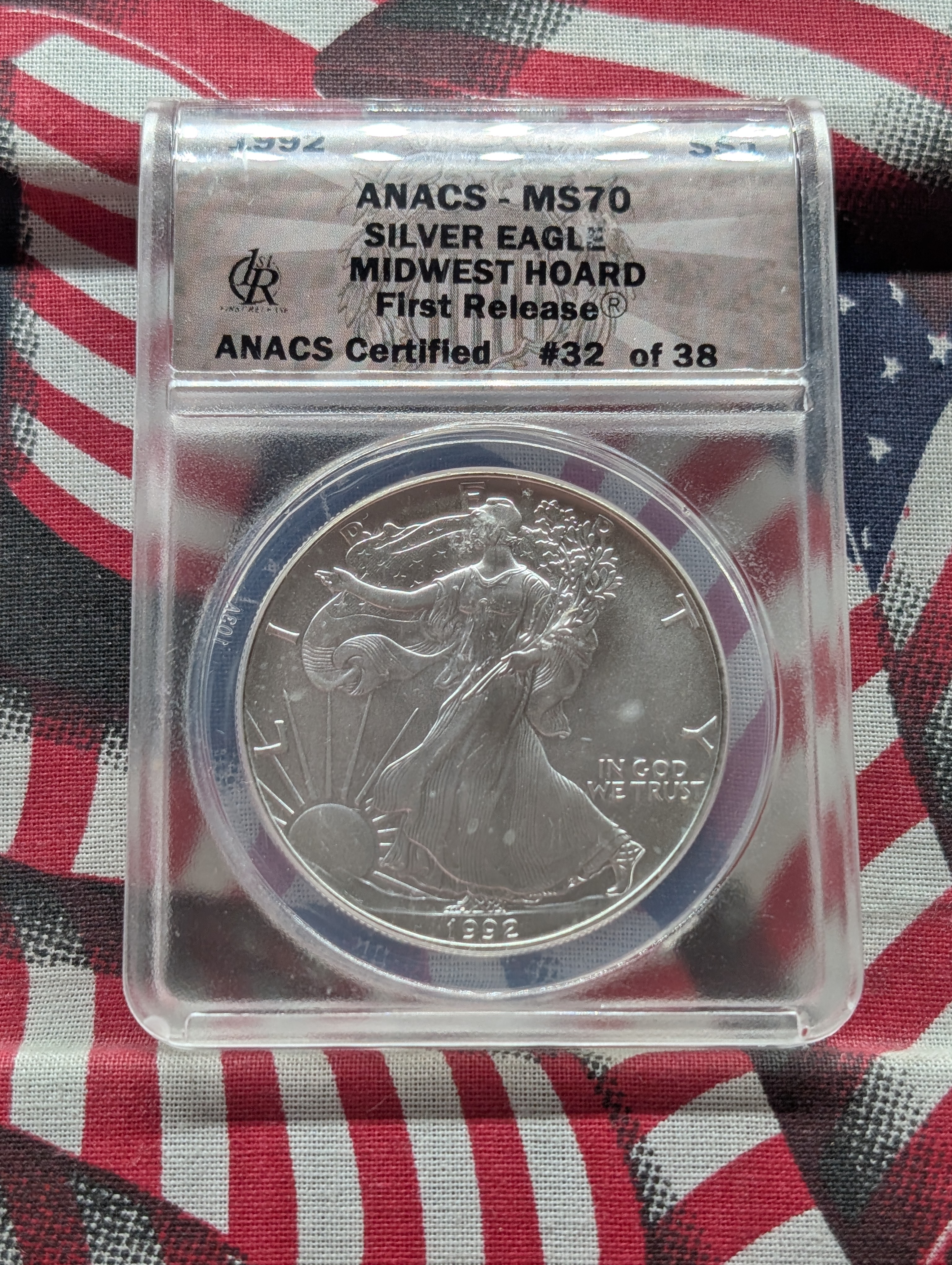 1992 American Silver Eagle .999 One Troy Ounce Fine Silver- ANACS Cert. MS70 - First Release - MIDWEST HOARD