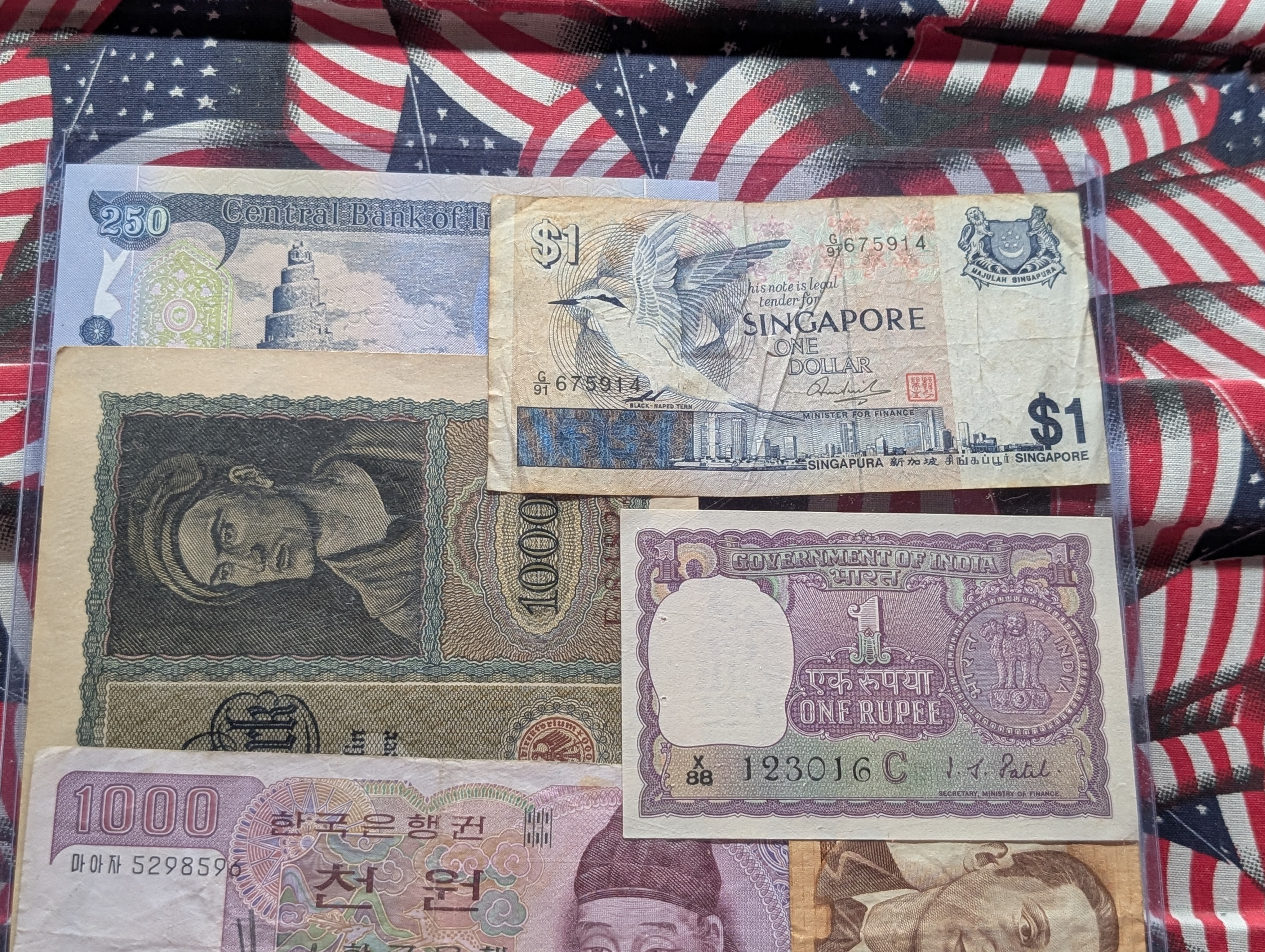 (7) Various World Currency Notes in Display