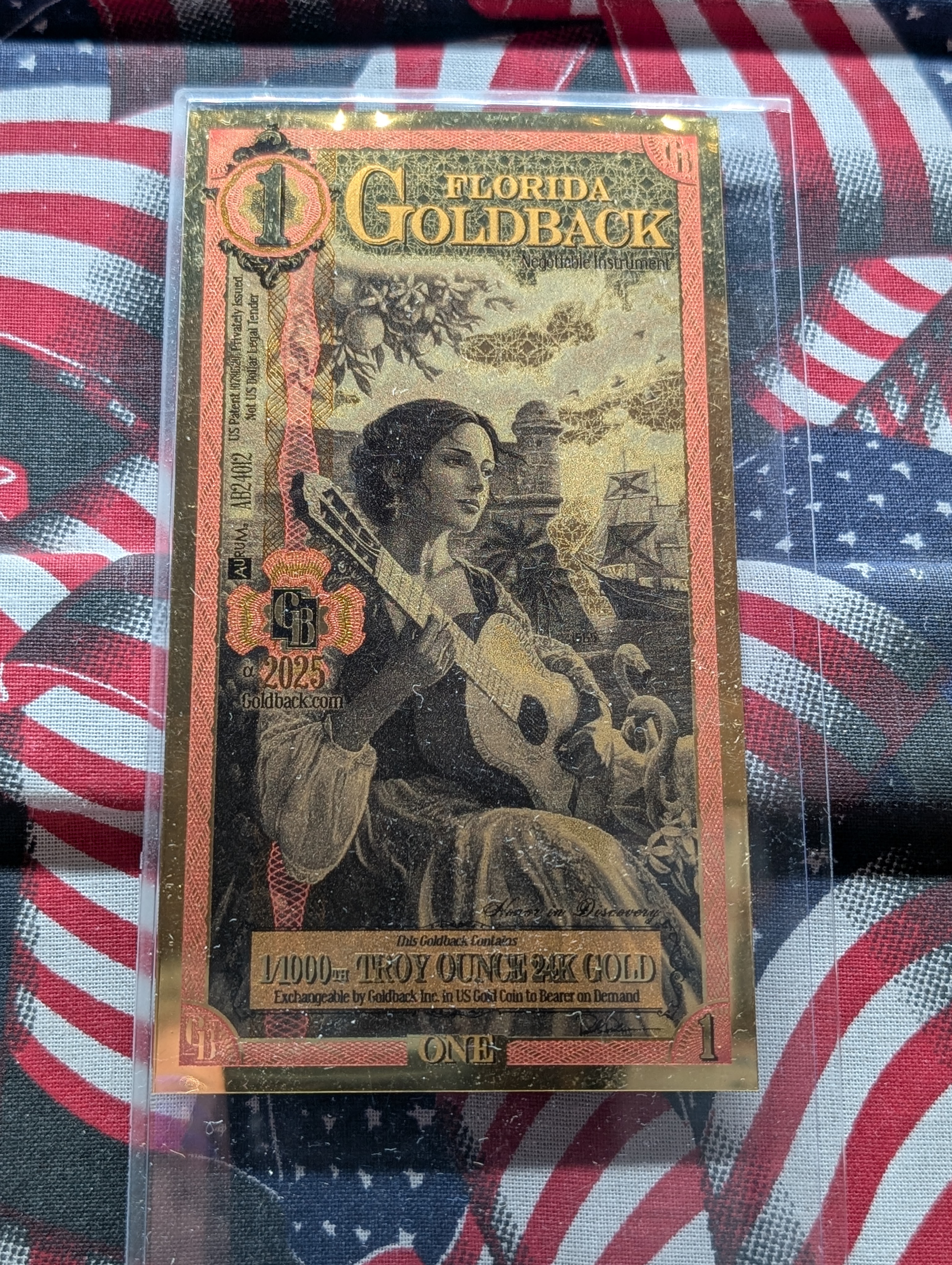 1/1000th Troy Oz. 24k GOLD 2025 Florida $1.00 Goldback