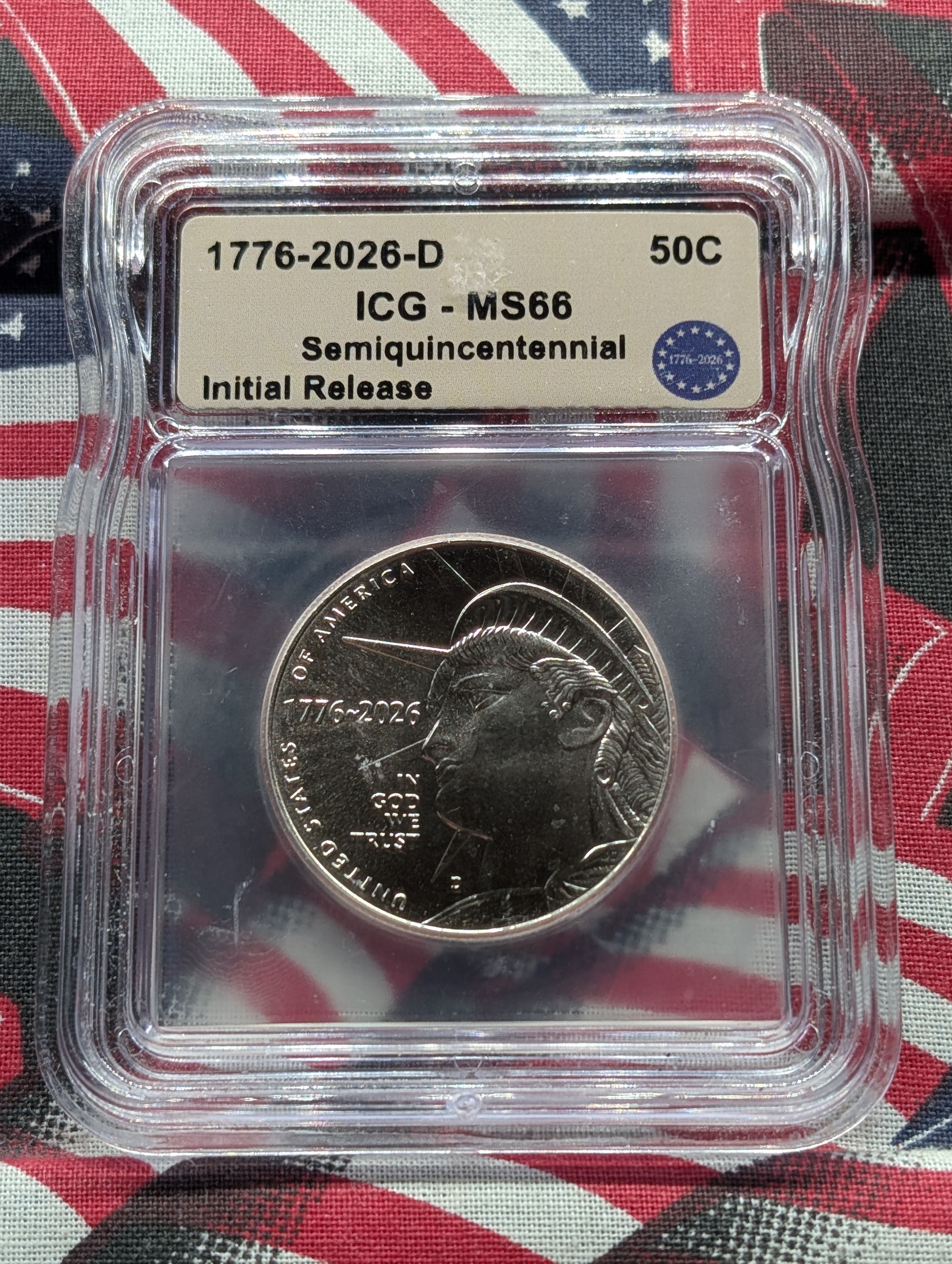 1776-2026-D Enduring Liberty Half Dollar - ICG Cert. MS66, Initial Release, Semi-quincentennial