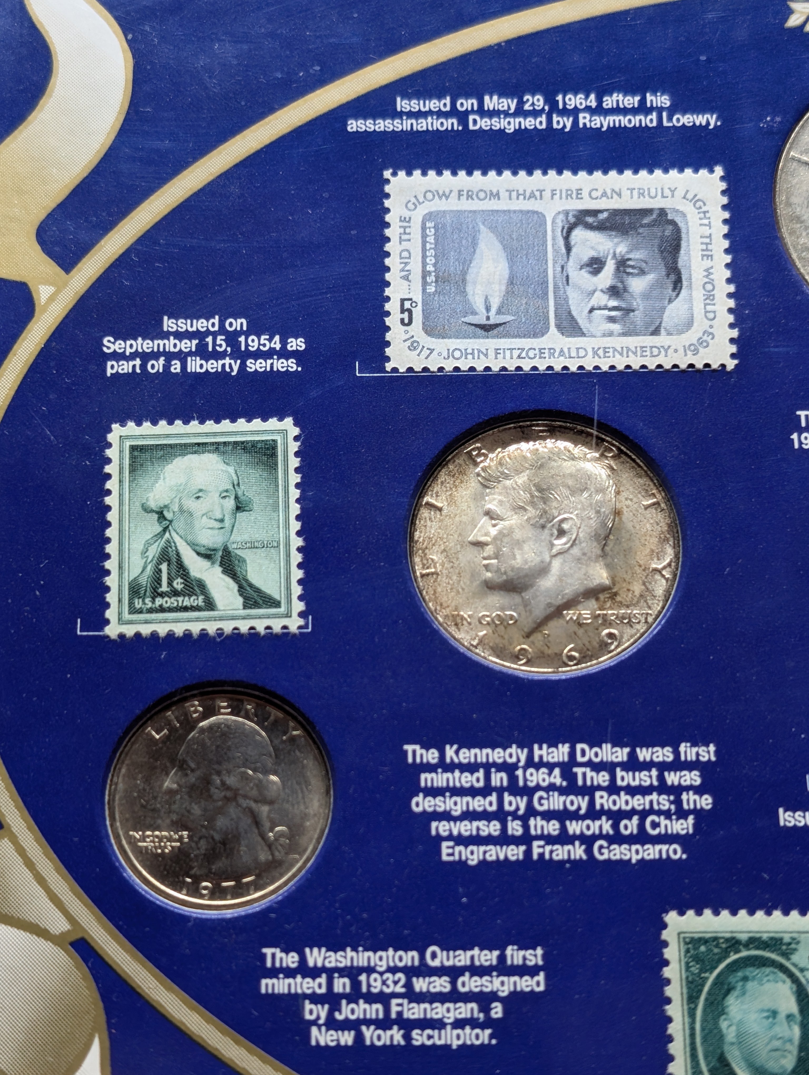 1960's & 1970's Presidential Stamp & Coin Collection in Display Frame w/ COA - Includes Silver Half Dollar