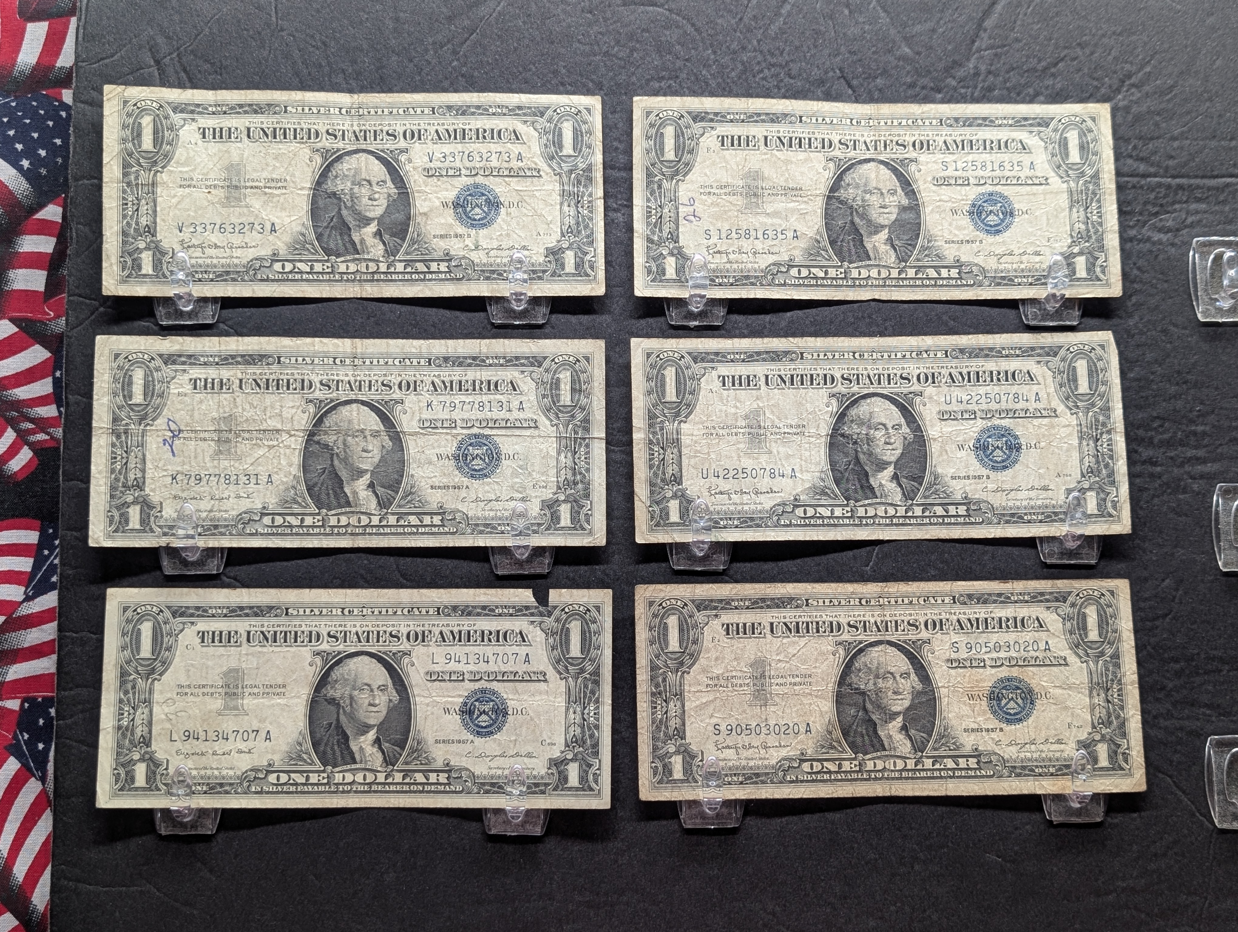 (2) 1957-A, (4) 57-B Series $1.00 Silver Certificates