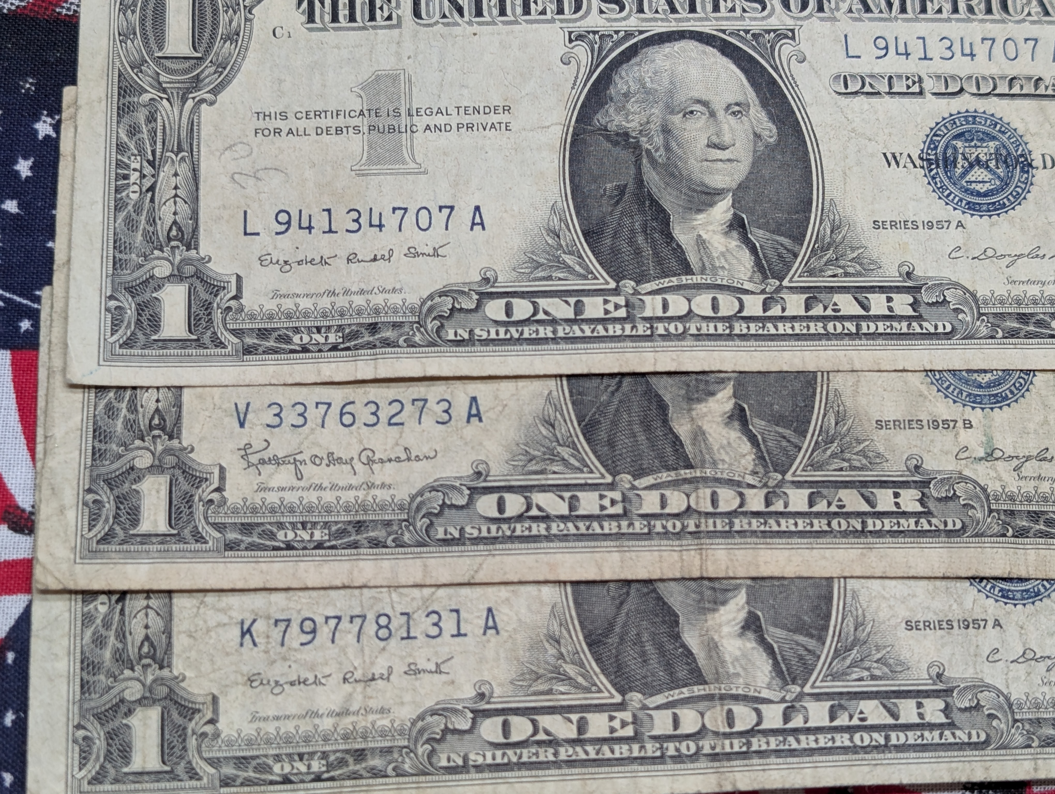(2) 1957-A, (4) 57-B Series $1.00 Silver Certificates