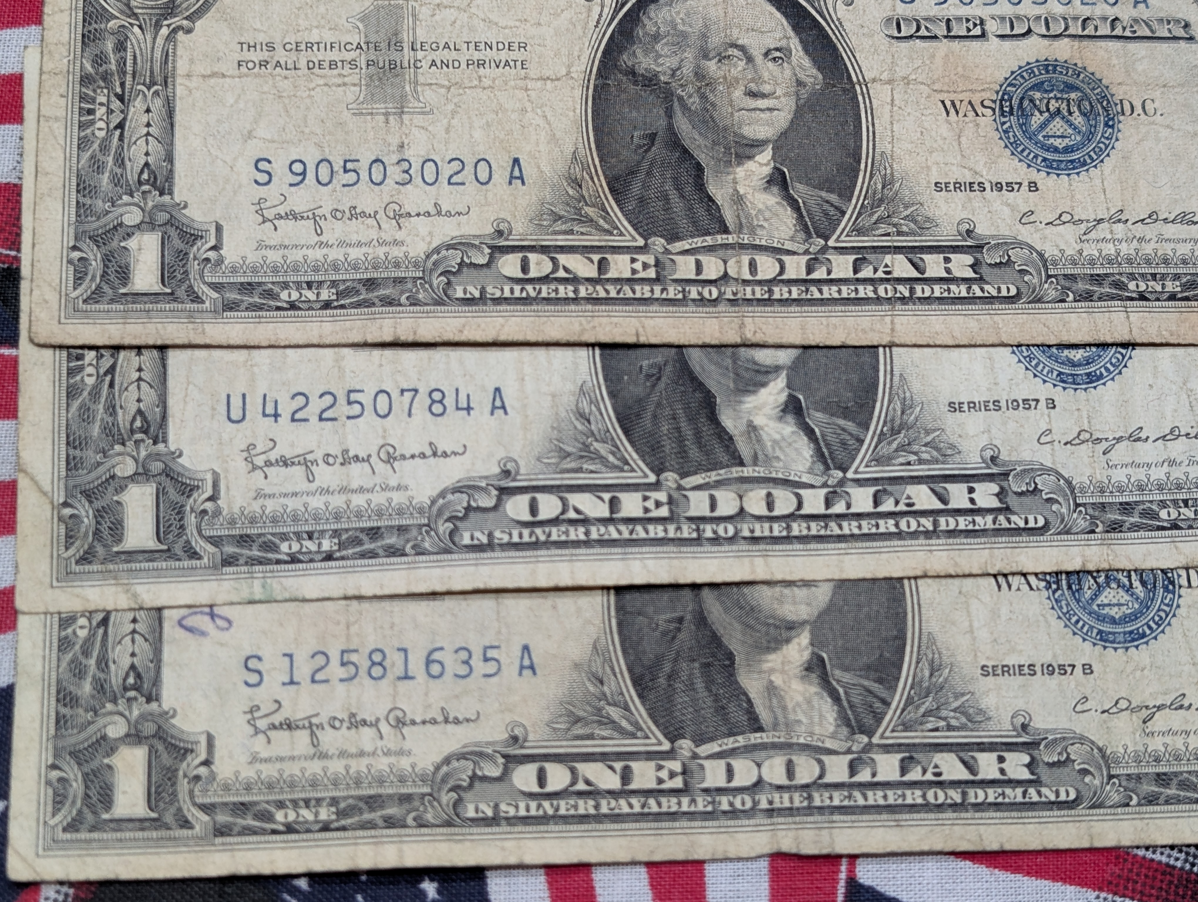 (2) 1957-A, (4) 57-B Series $1.00 Silver Certificates