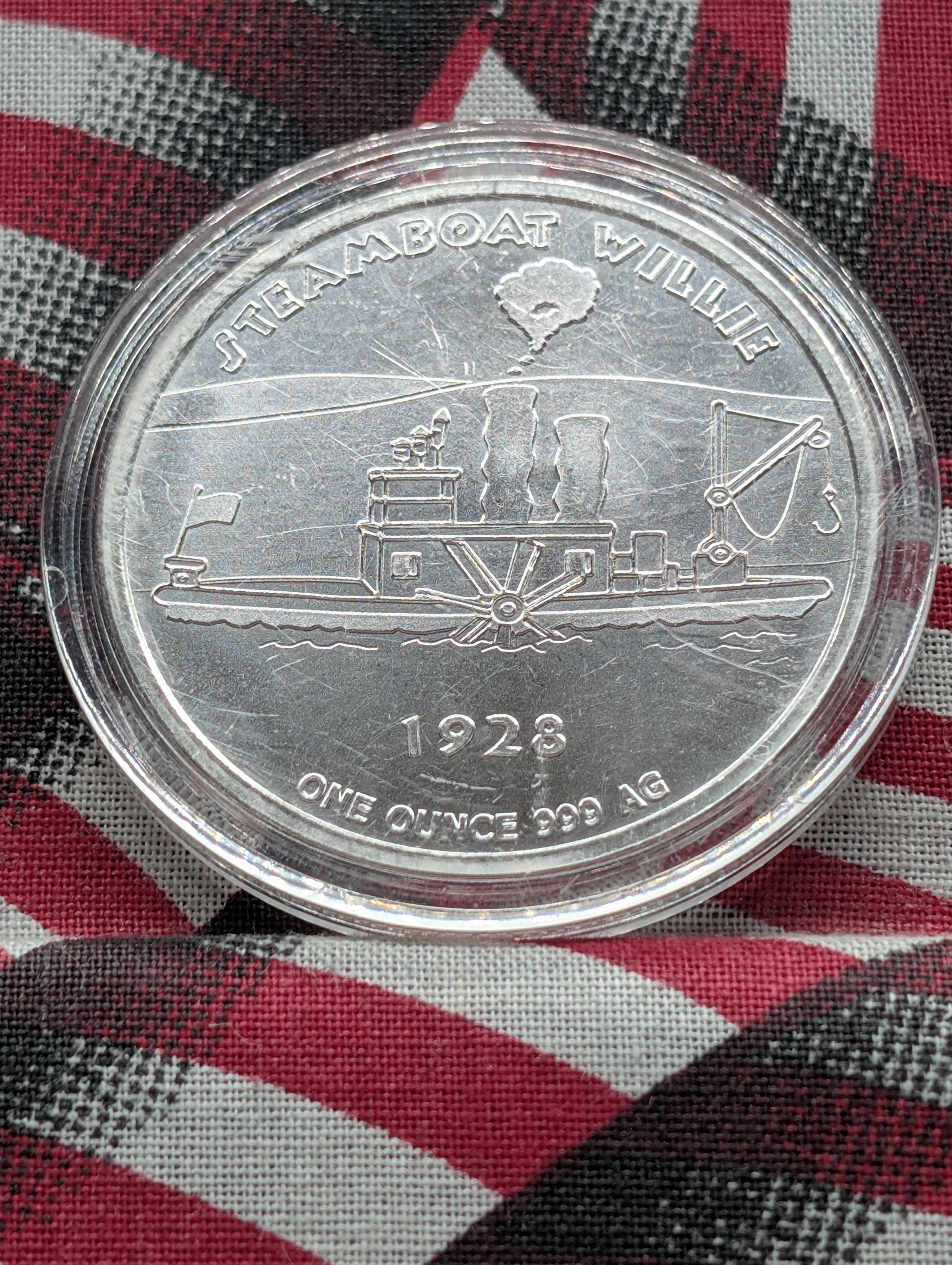 1 Oz. .999 FINE SILVER 1928 Mickey Mouse Steamboat Willie Designed Round in Capsule