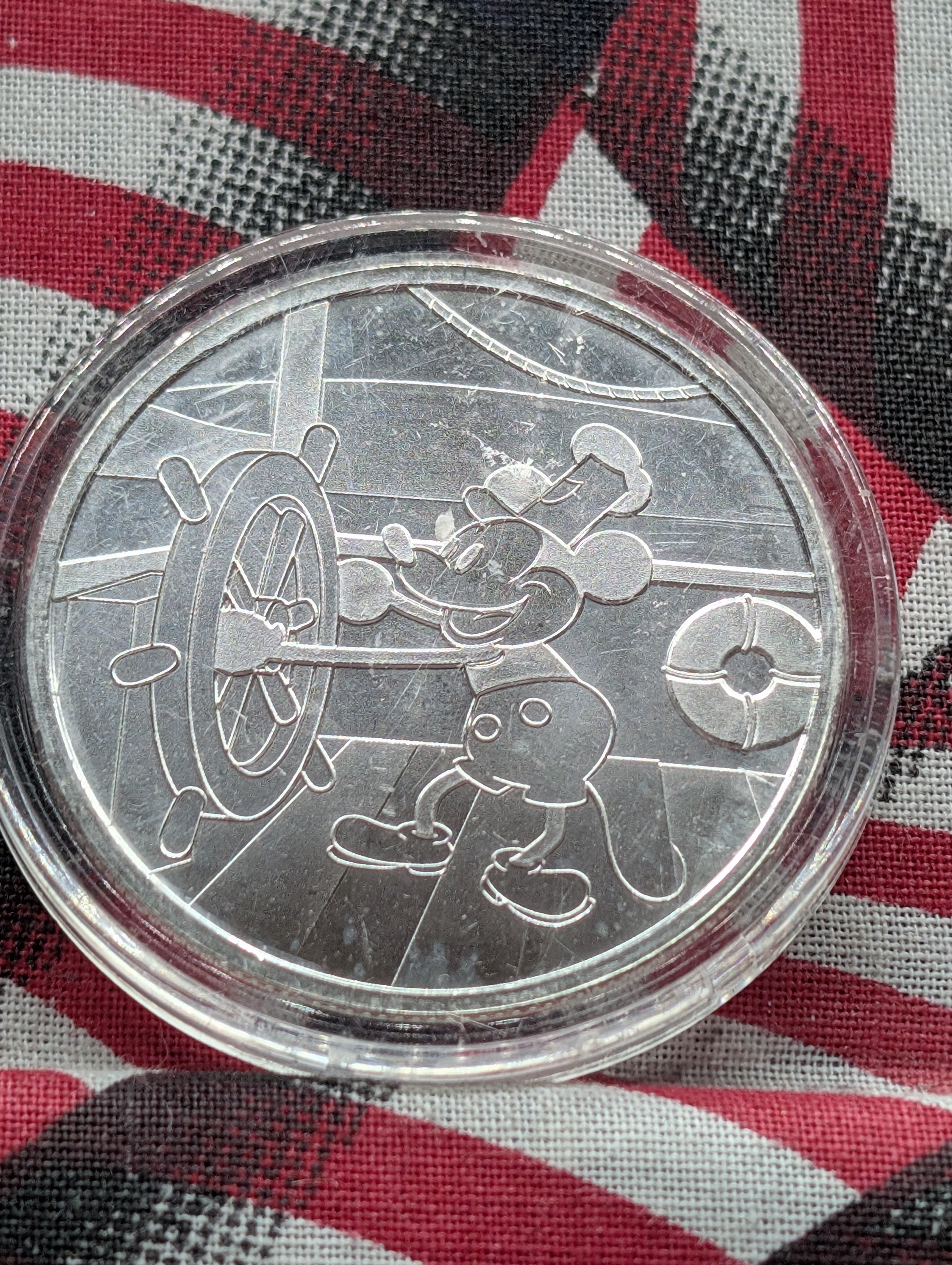 1 Oz. .999 FINE SILVER 1928 Mickey Mouse Steamboat Willie Designed Round in Capsule