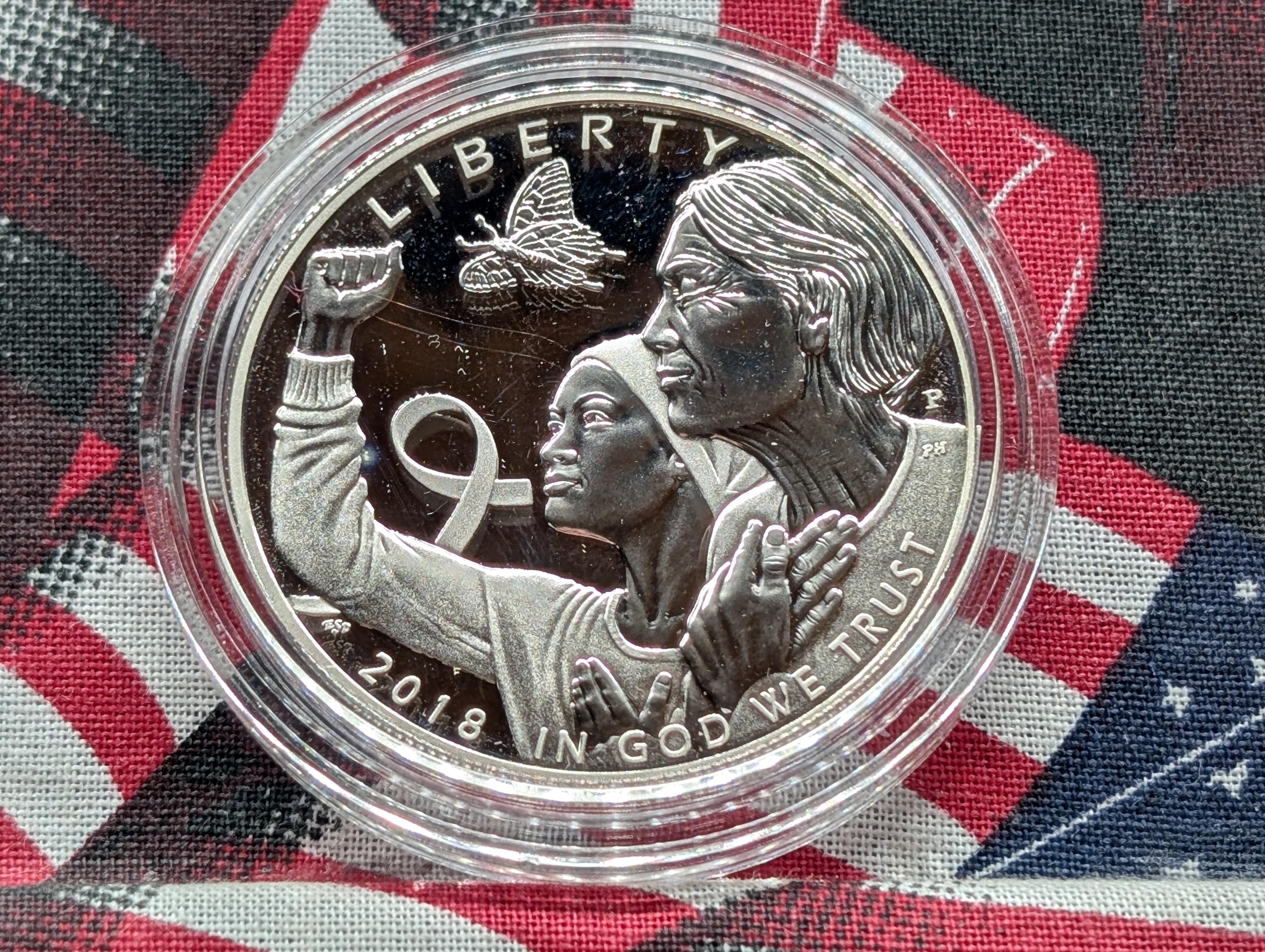 2018-P PROOF Breast Cancer Awareness Commemorative Silver Dollar in Government Capsule