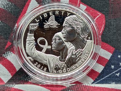 2018-P PROOF Breast Cancer Awareness Commemorative Silver Dollar in Government 