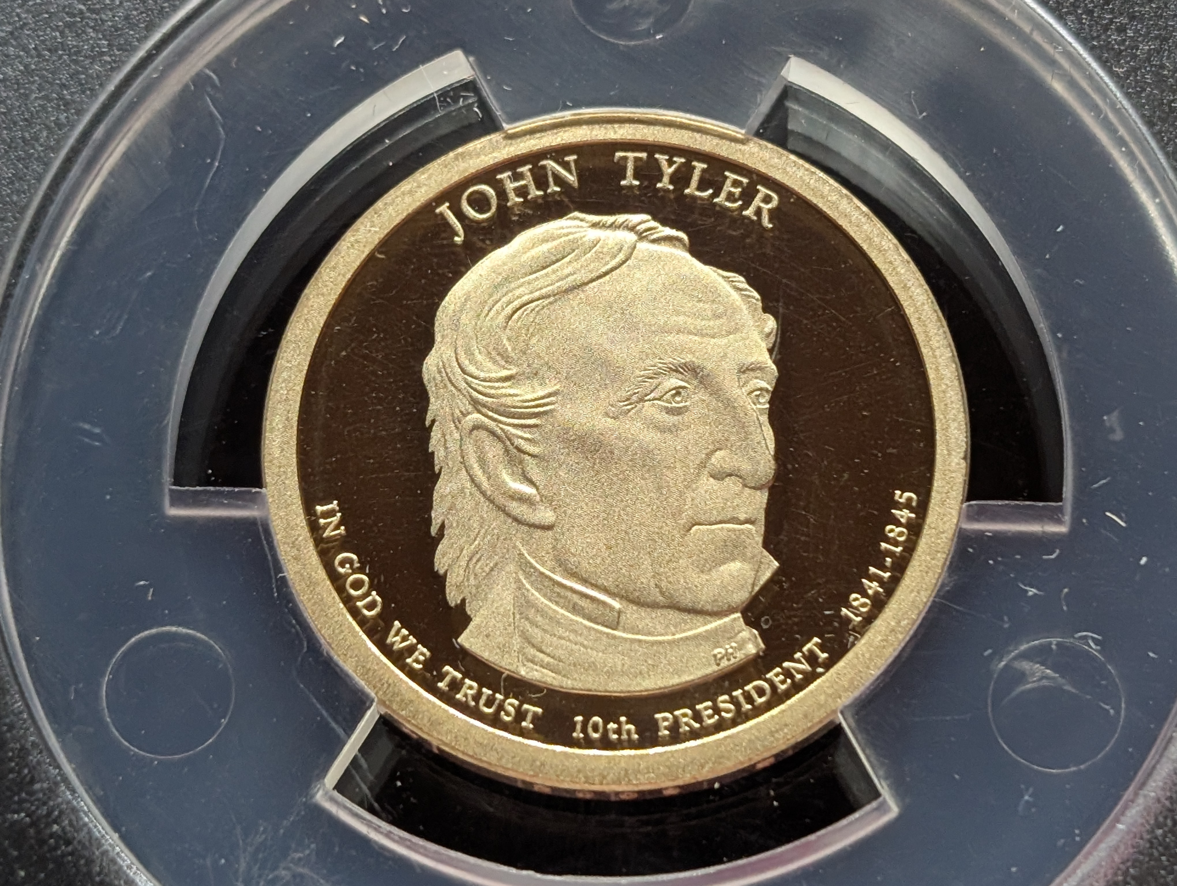 (4) 2009-S PROOF Presidential Dollars - All ANACS Cert. PR70 DCAM - First Release (W.H. Harrison, Tyler, Polk & Taylor) in Wooden Display Bo