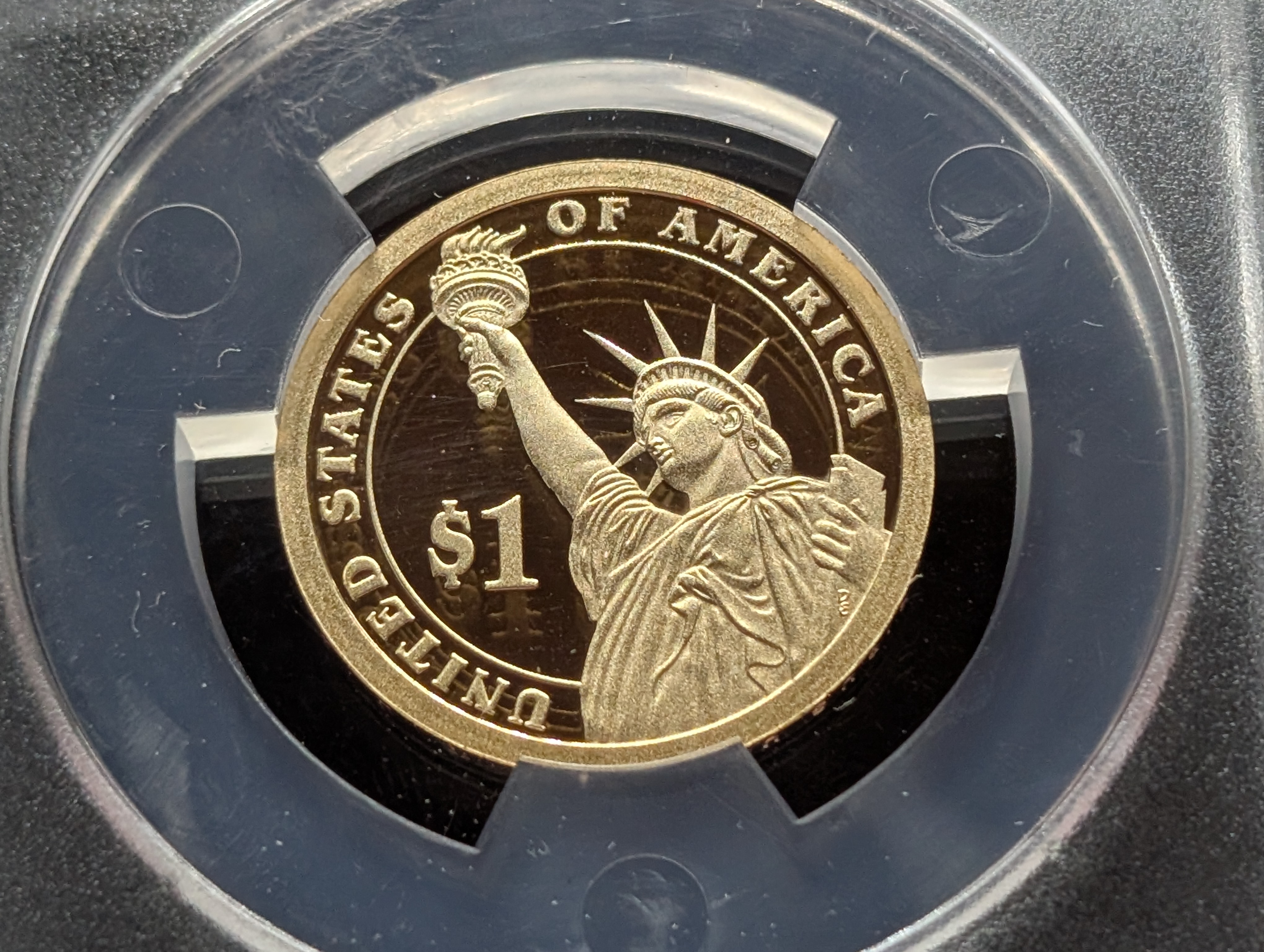 (4) 2009-S PROOF Presidential Dollars - All ANACS Cert. PR70 DCAM - First Release (W.H. Harrison, Tyler, Polk & Taylor) in Wooden Display Bo