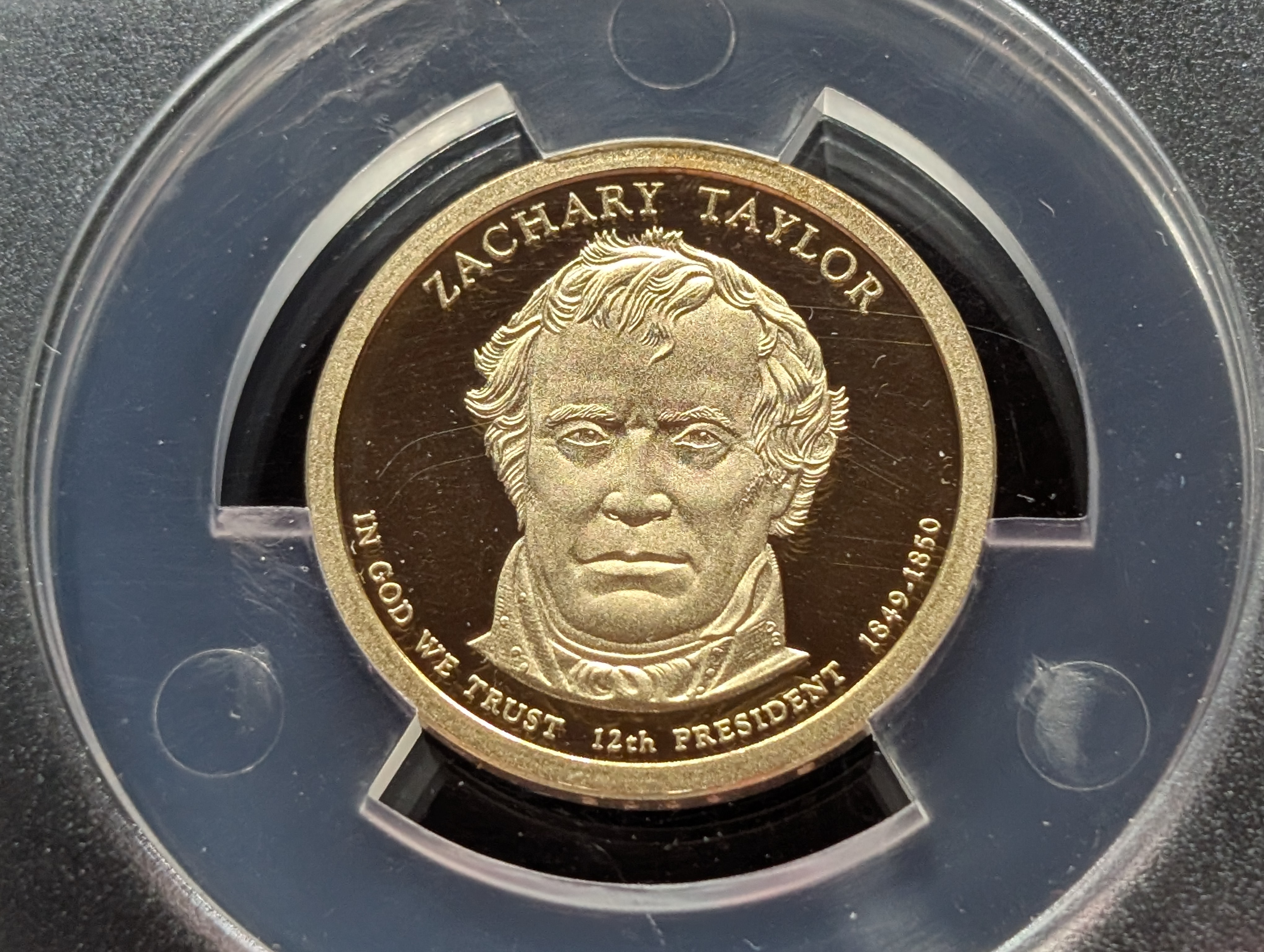 (4) 2009-S PROOF Presidential Dollars - All ANACS Cert. PR70 DCAM - First Release (W.H. Harrison, Tyler, Polk & Taylor) in Wooden Display Bo
