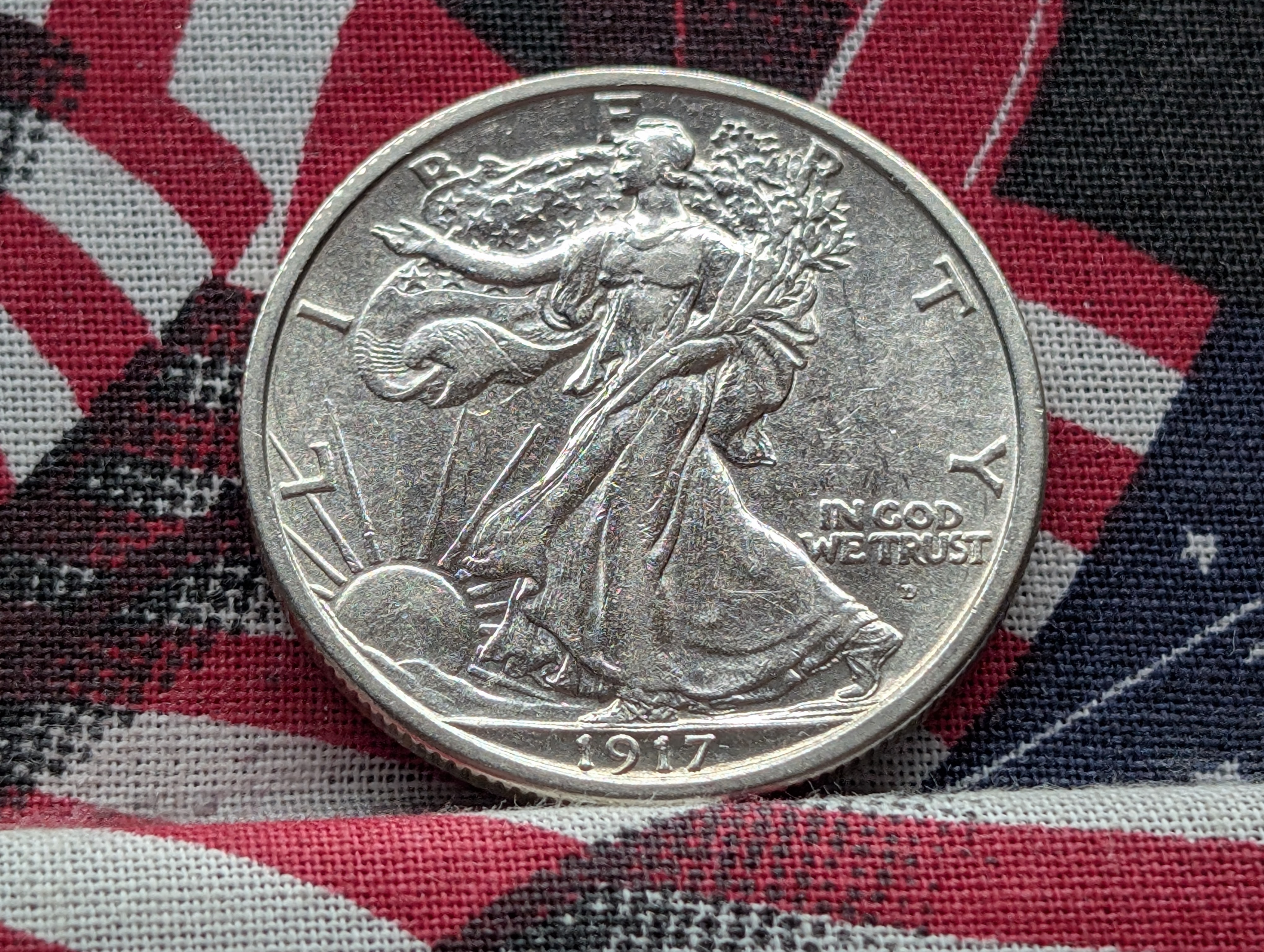1917-D Obv. Walking Liberty 90% Silver Half Dollar