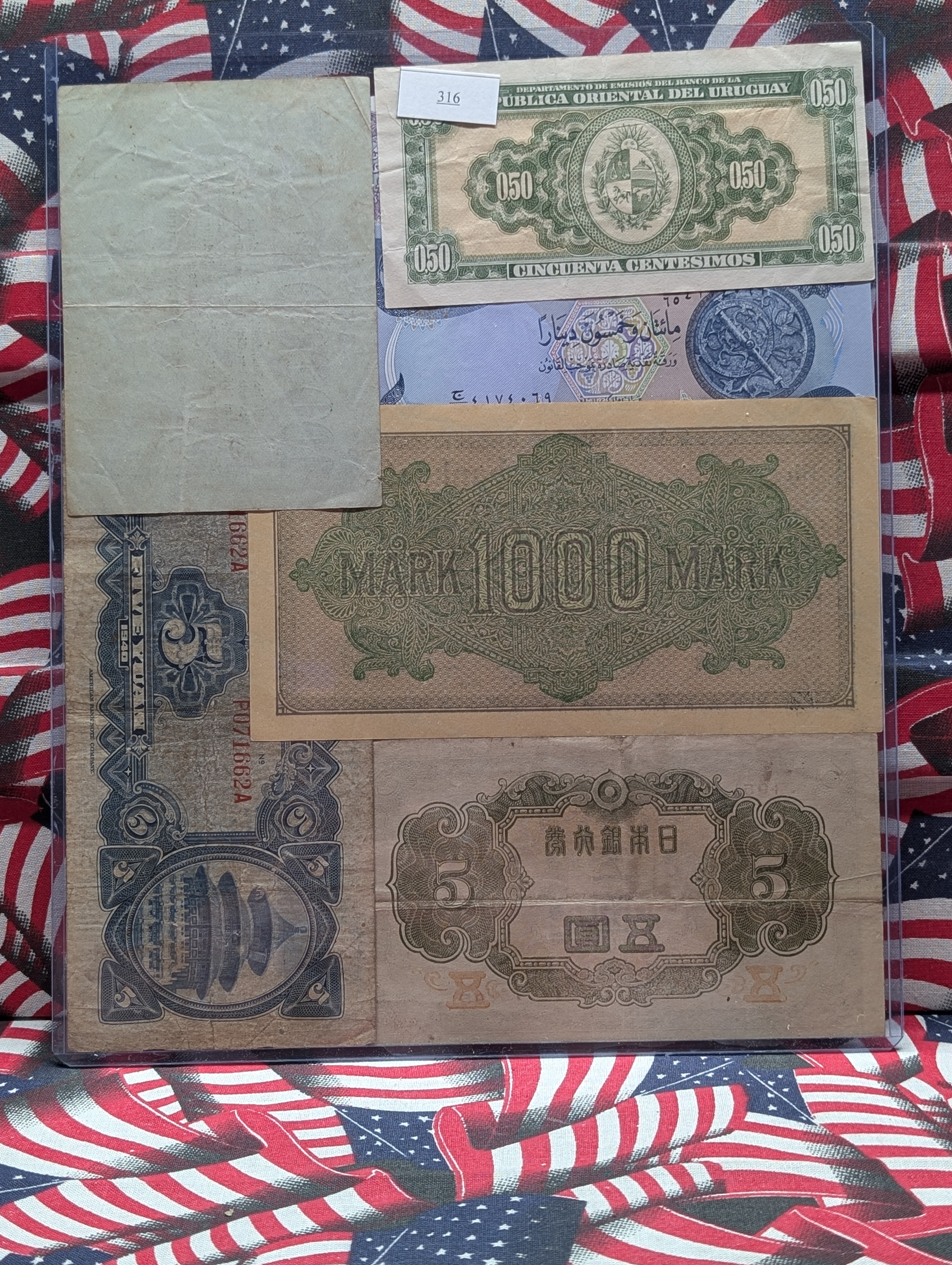 (7) Various World Currency Notes in Display