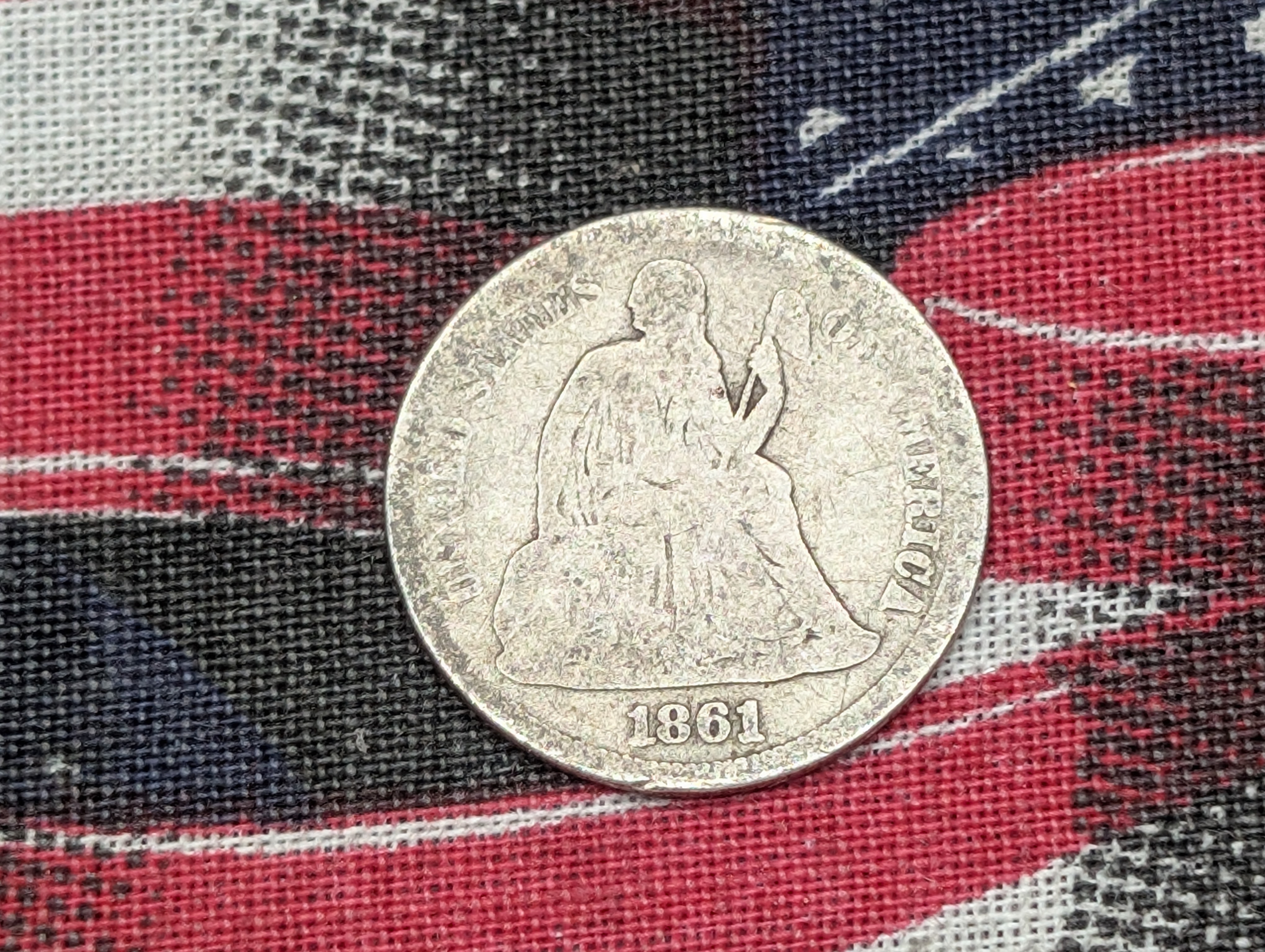 1861 w/ Legend Seated Liberty 90% Silver Dime