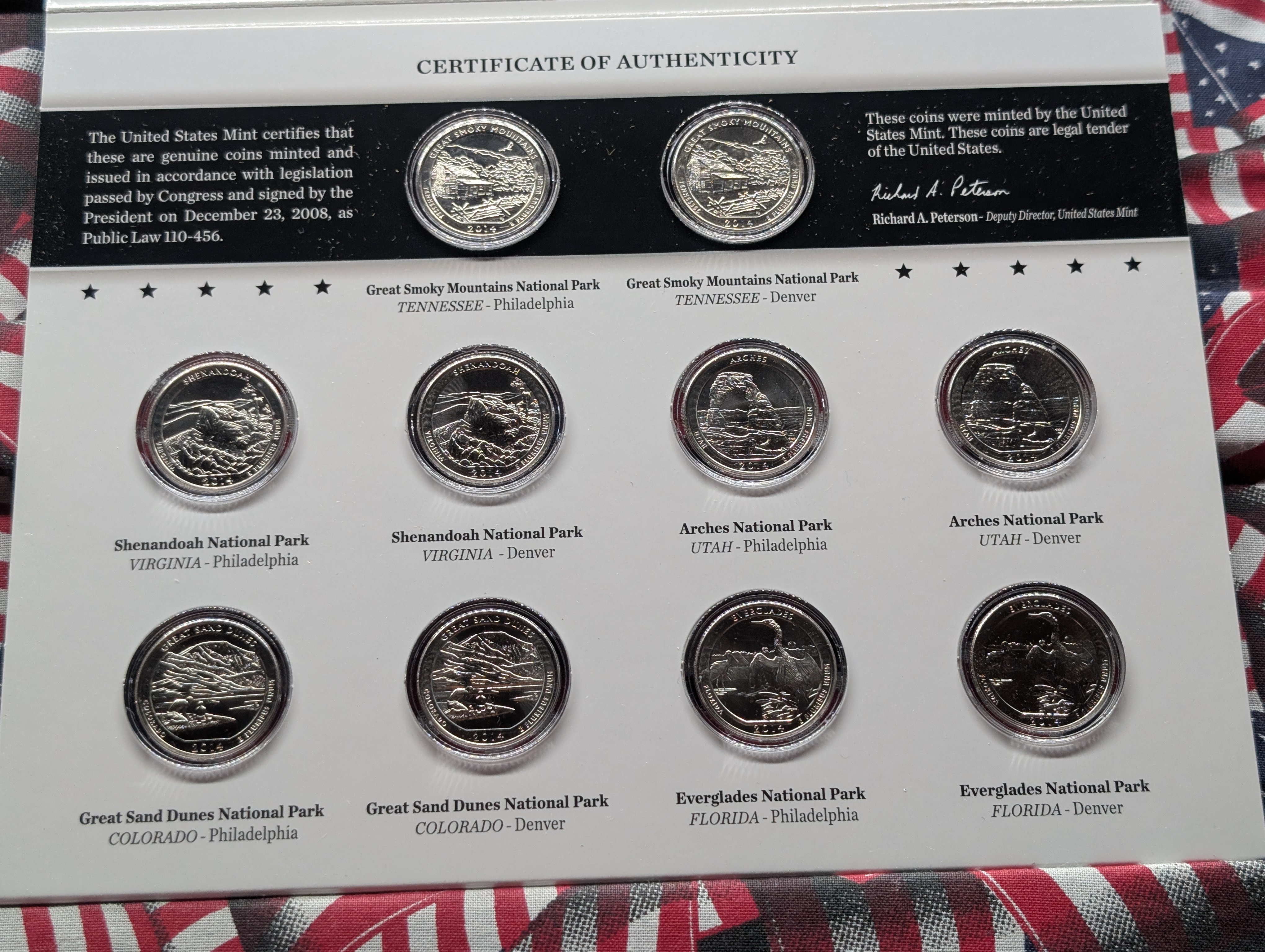 (6) America The Beautiful Quarter Uncirculated Coin Sets in OGP w/ COA (2013-2019)