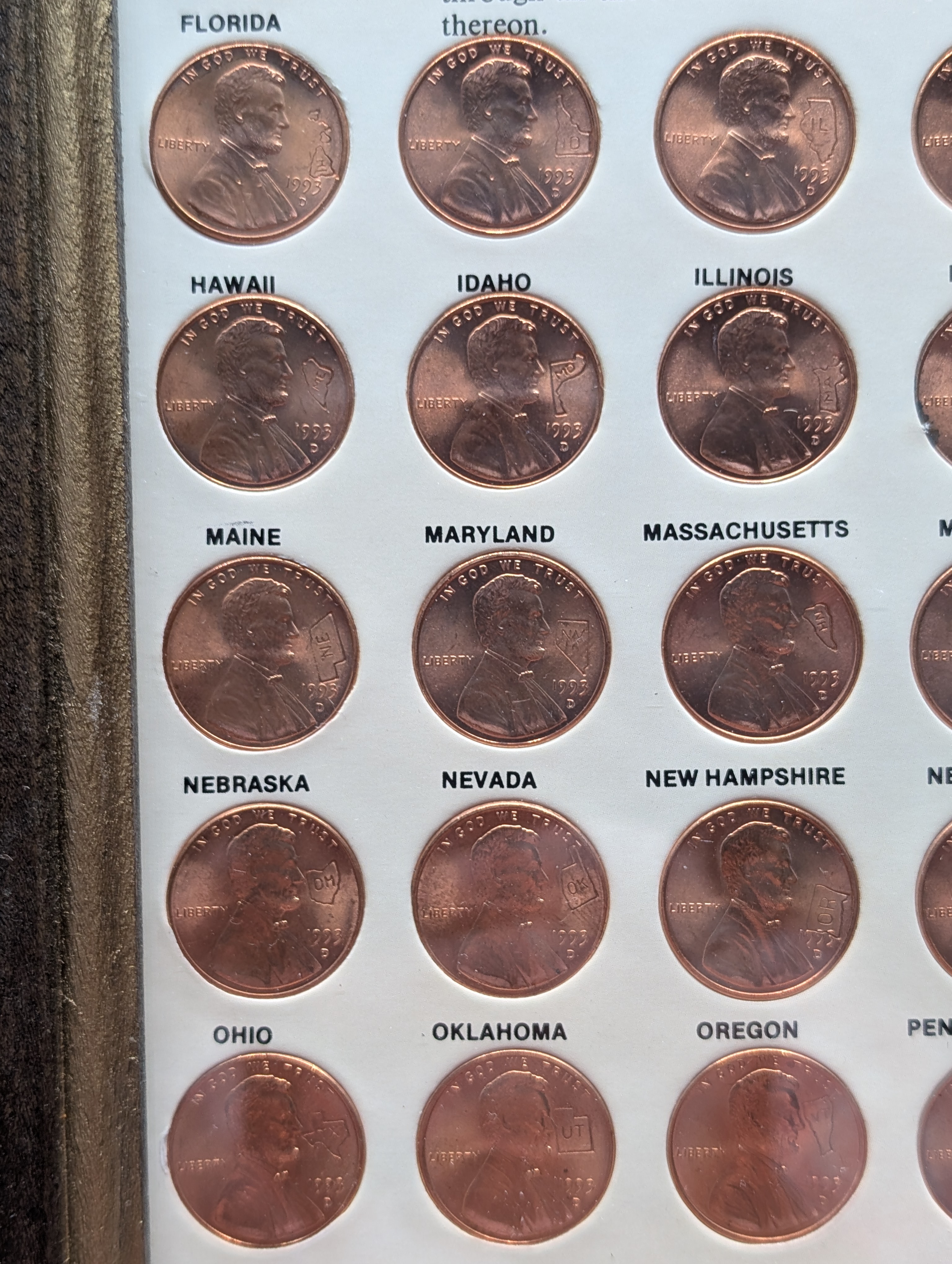 1993-D Lincoln Memorial Cent Collection Engraved with All 50 U.S. State Names in Display Frame