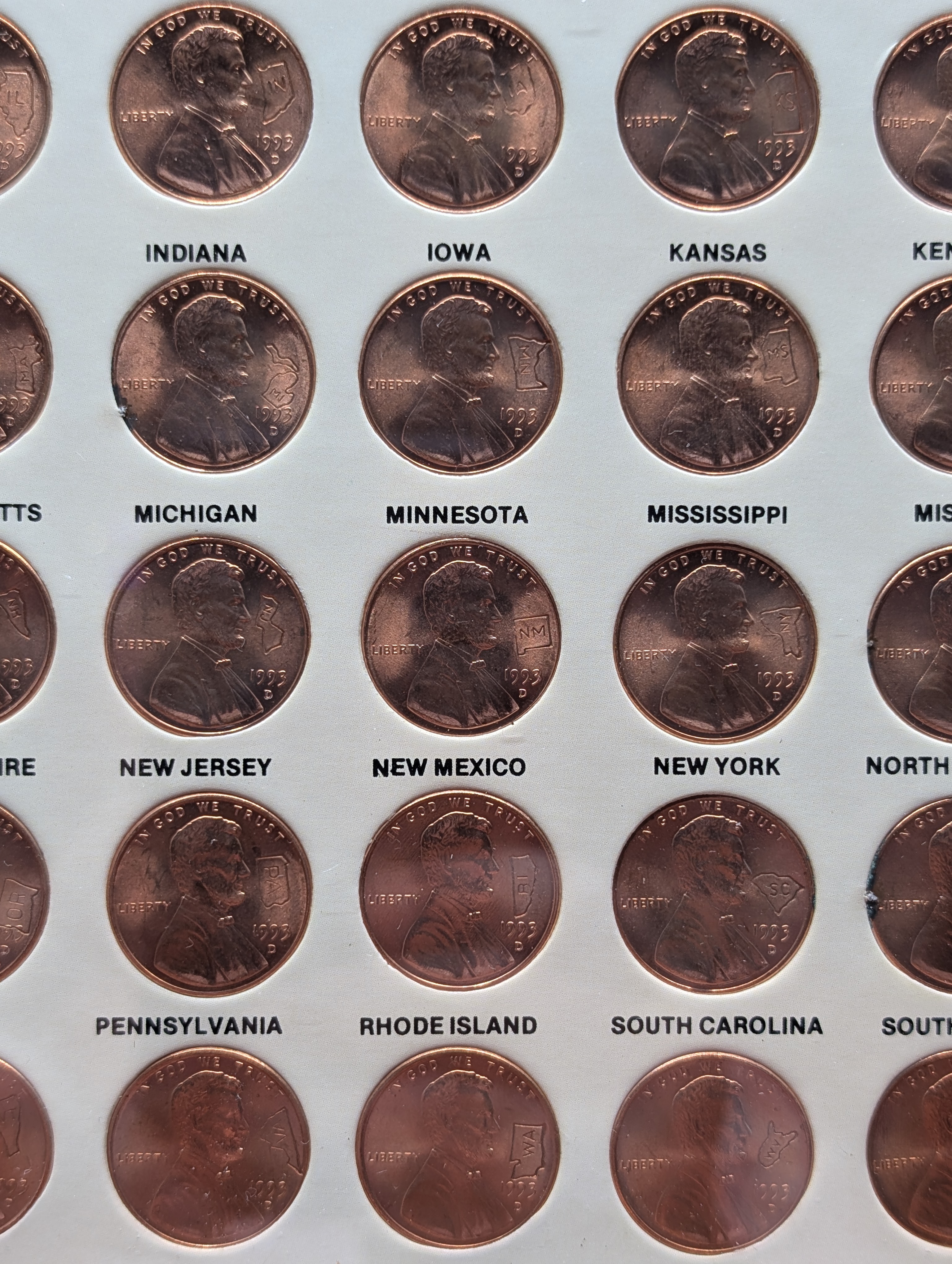 1993-D Lincoln Memorial Cent Collection Engraved with All 50 U.S. State Names in Display Frame