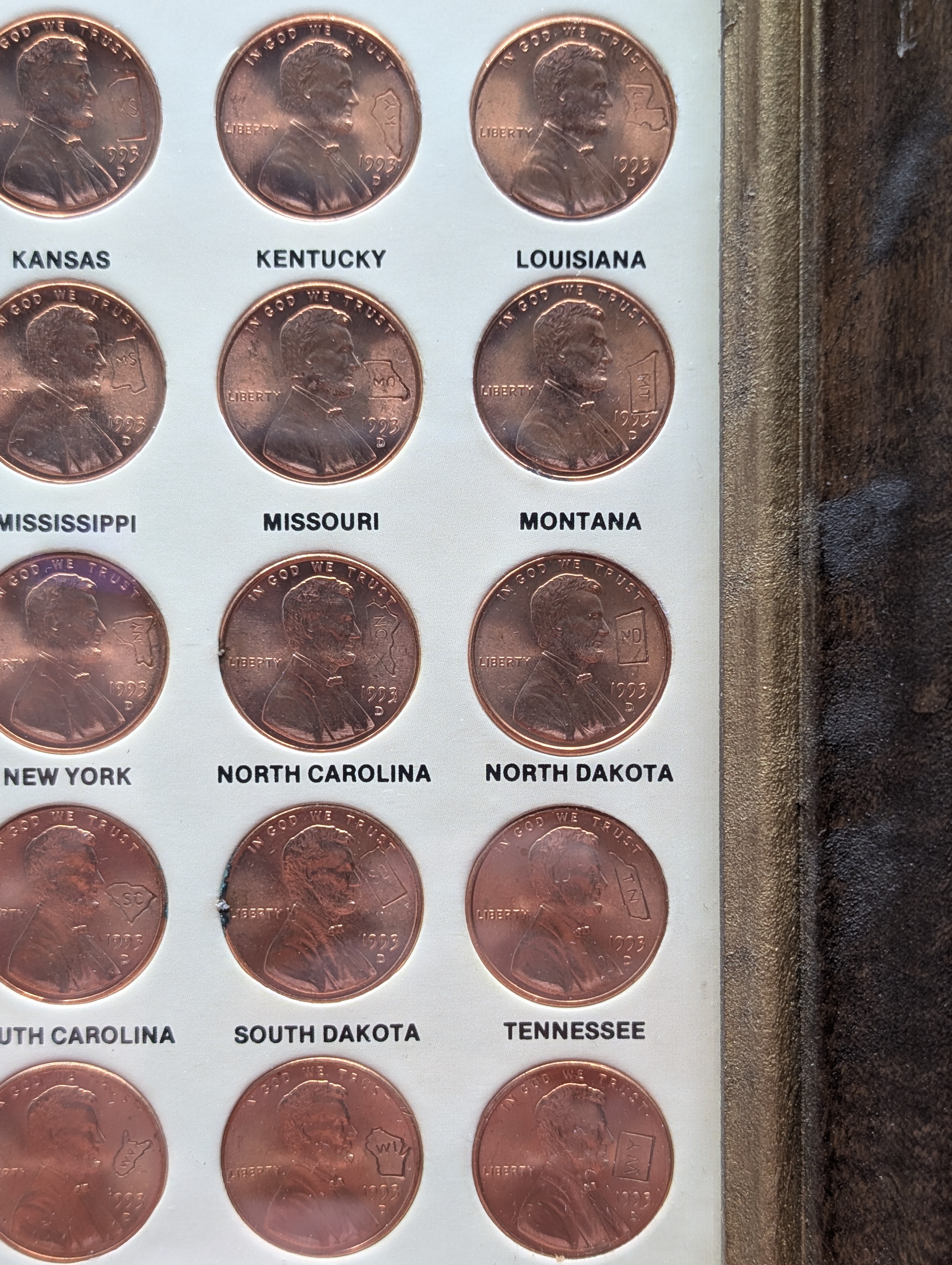 1993-D Lincoln Memorial Cent Collection Engraved with All 50 U.S. State Names in Display Frame