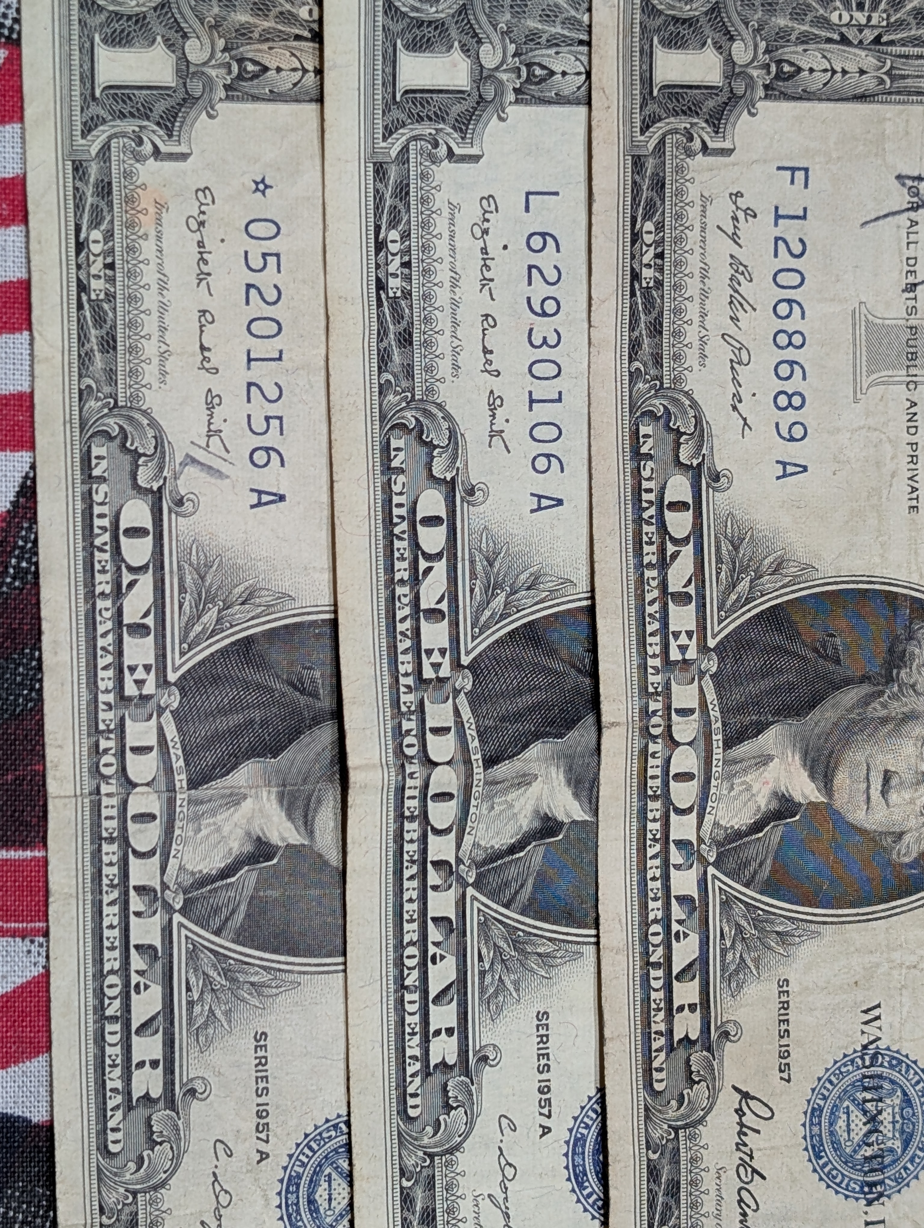 (3) 1957, (3) 57-A Series $1.00 Silver Certificates - Including Star Note