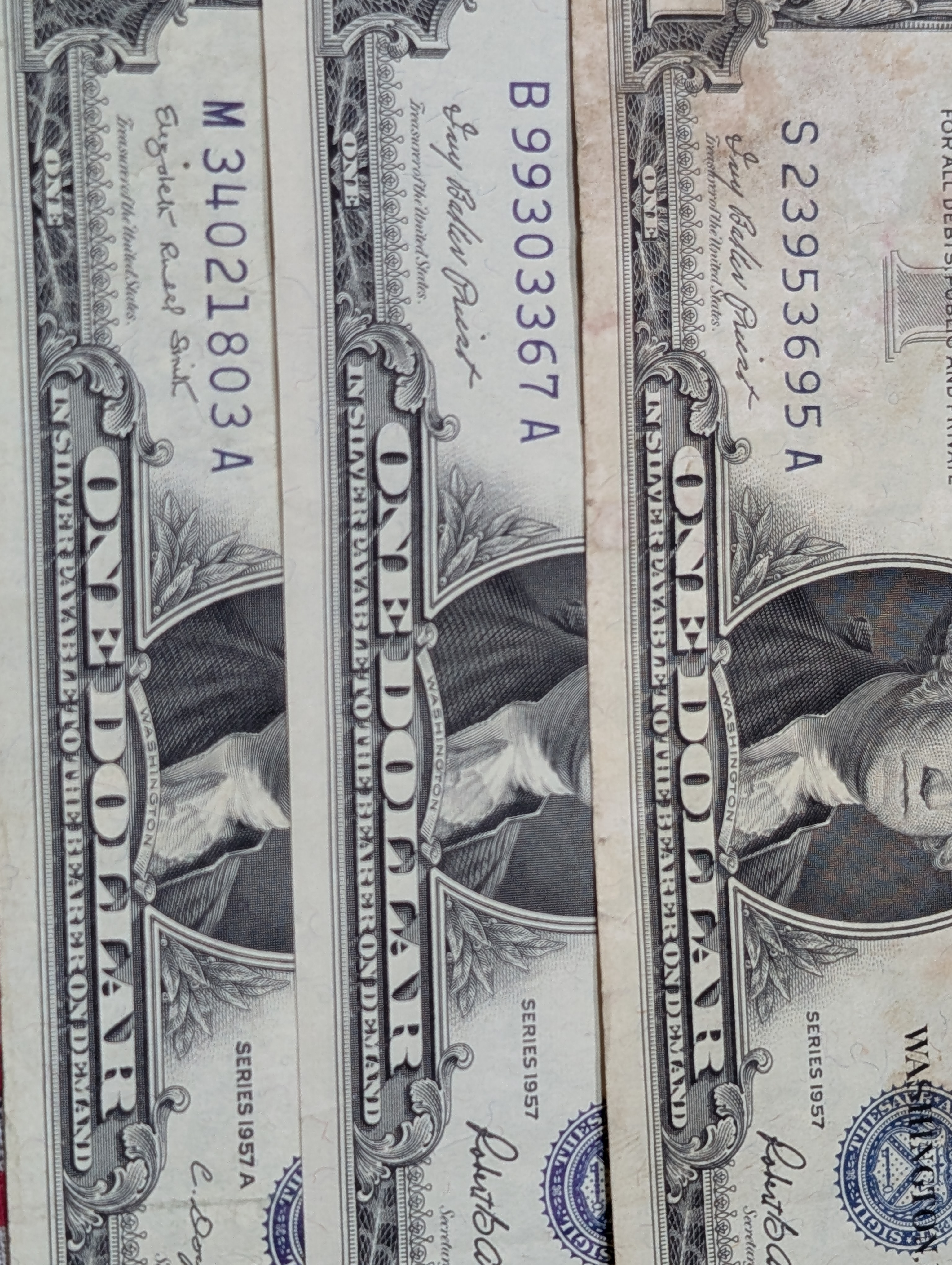 (3) 1957, (3) 57-A Series $1.00 Silver Certificates - Including Star Note