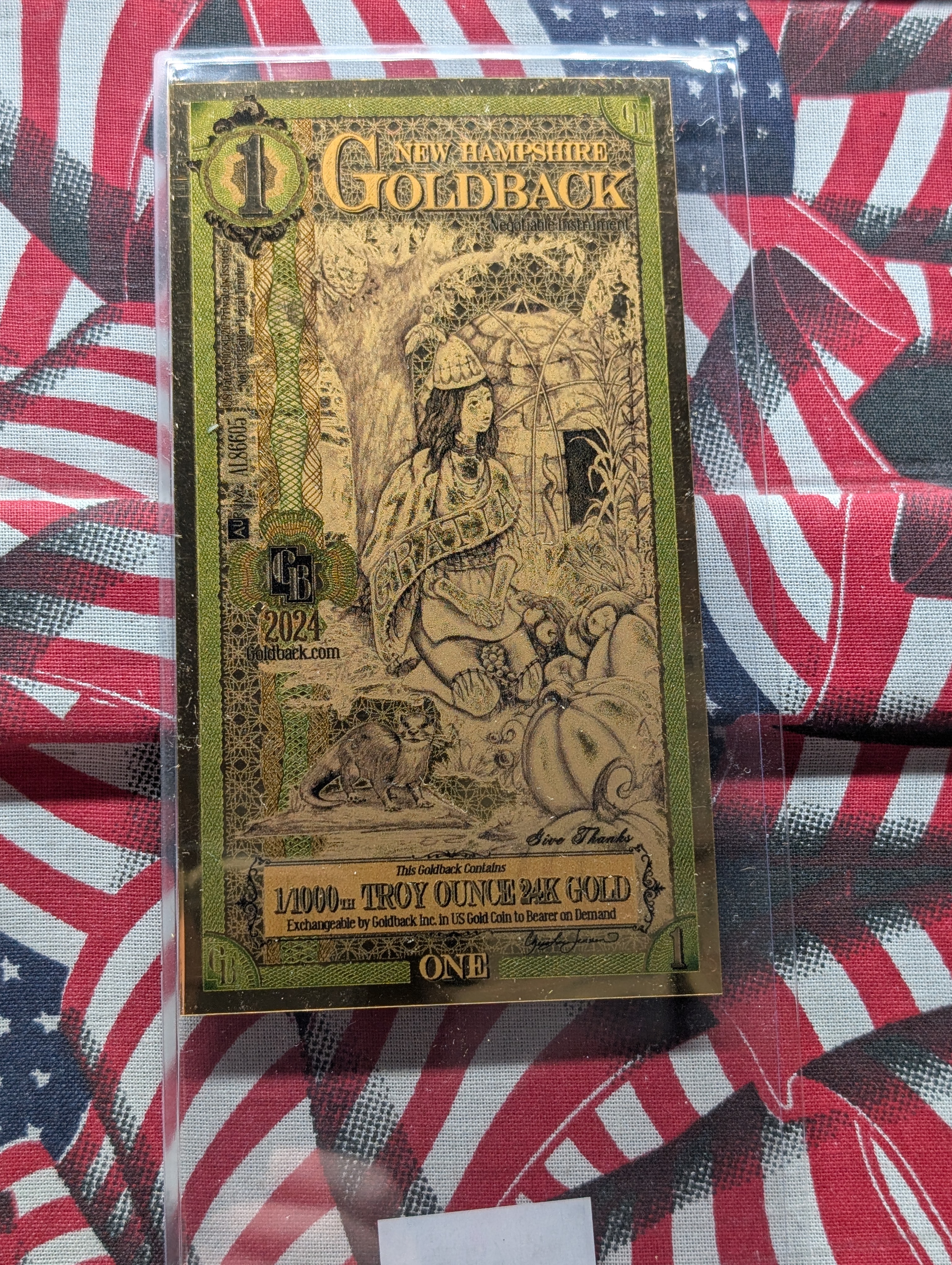 1/1000th Troy Oz. 24k GOLD 2024 New Hampshire $1.00 Goldback