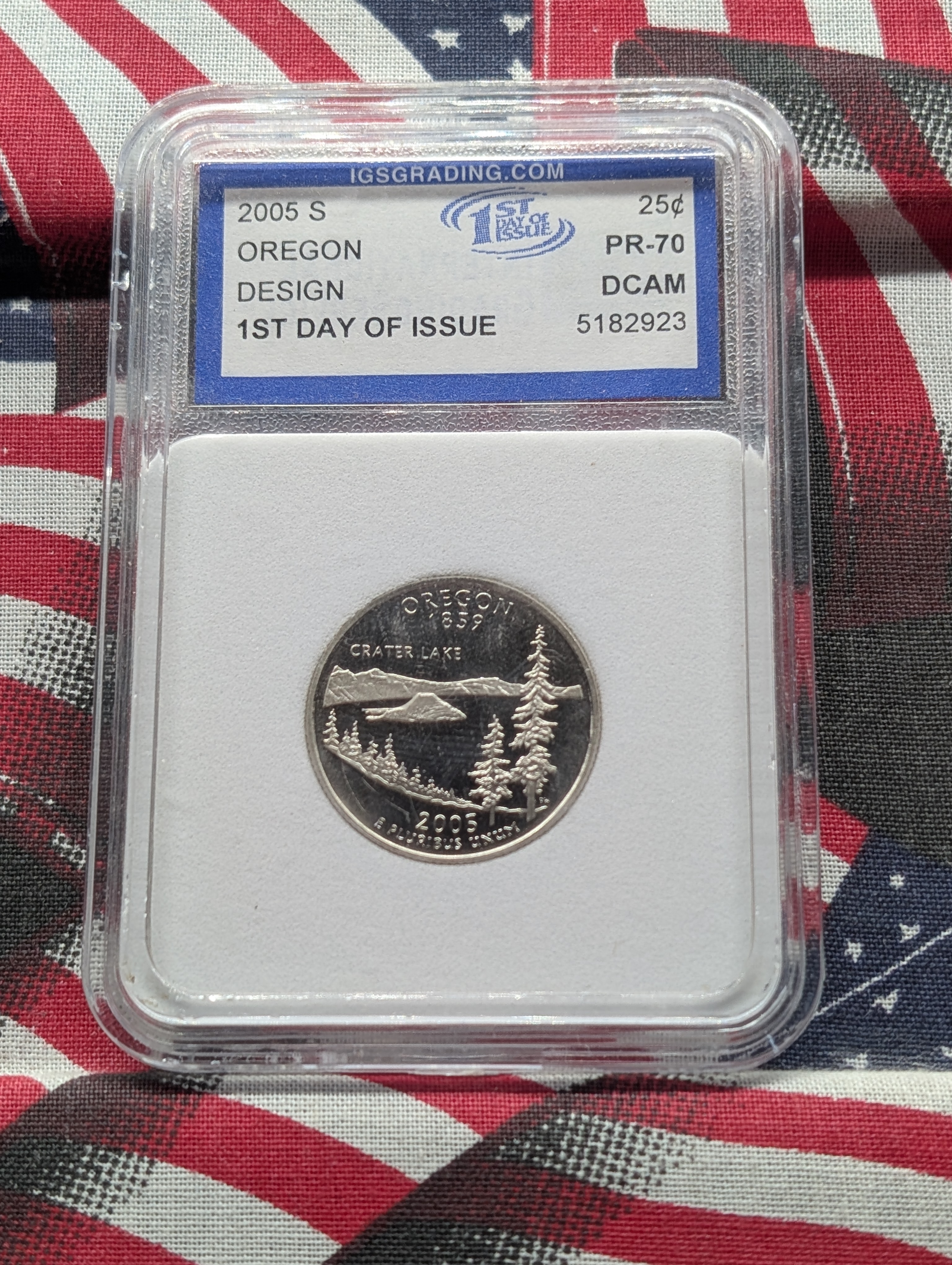 2005-S Clad PROOF Oregon Statehood Quarter - IGS Grading Cert. PR70 DCAM - 1st Day of Issue