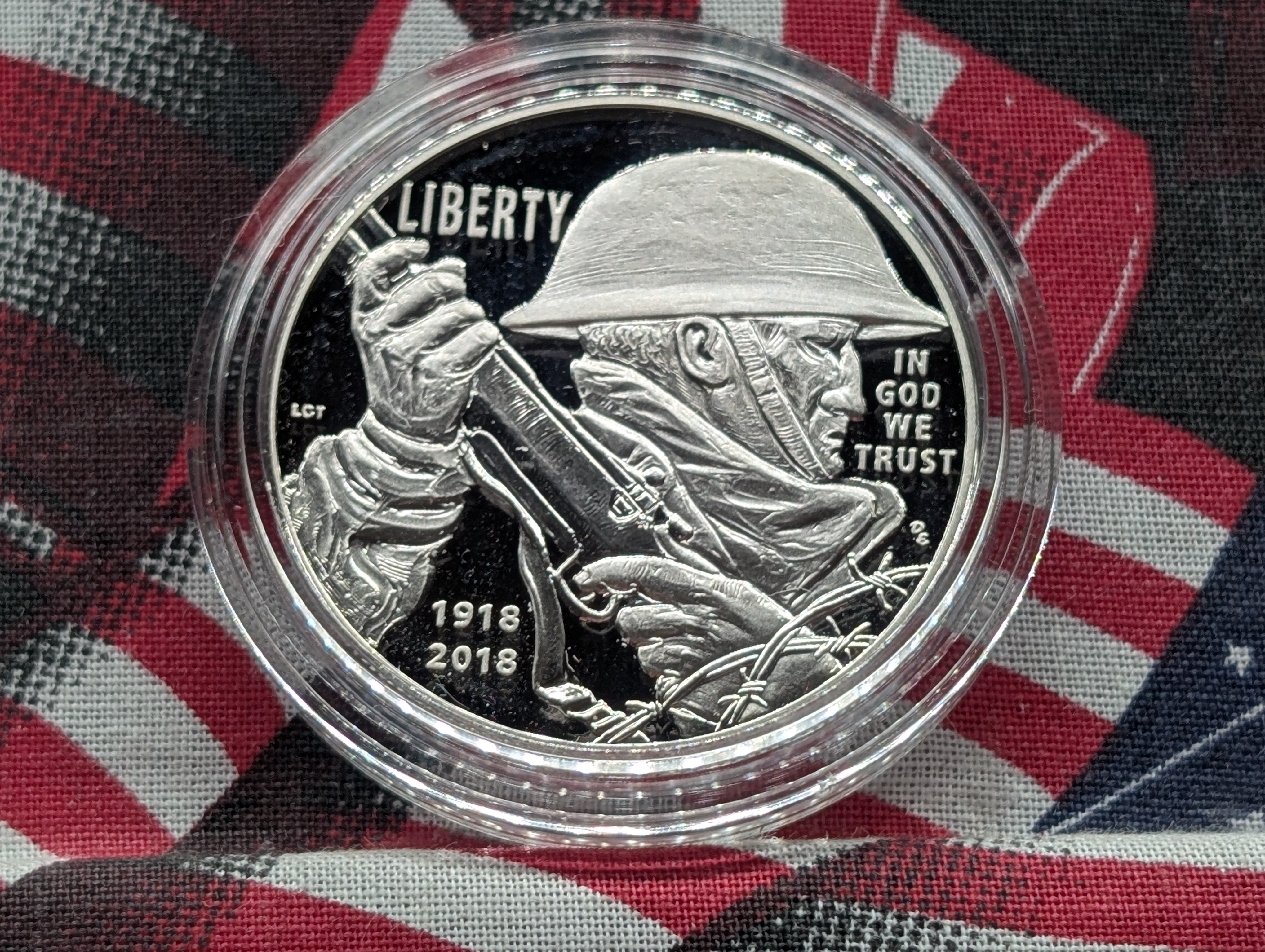 2018-P PROOF WWI Centennial Commemorative. 90% Silver Dollar in Government Capsule