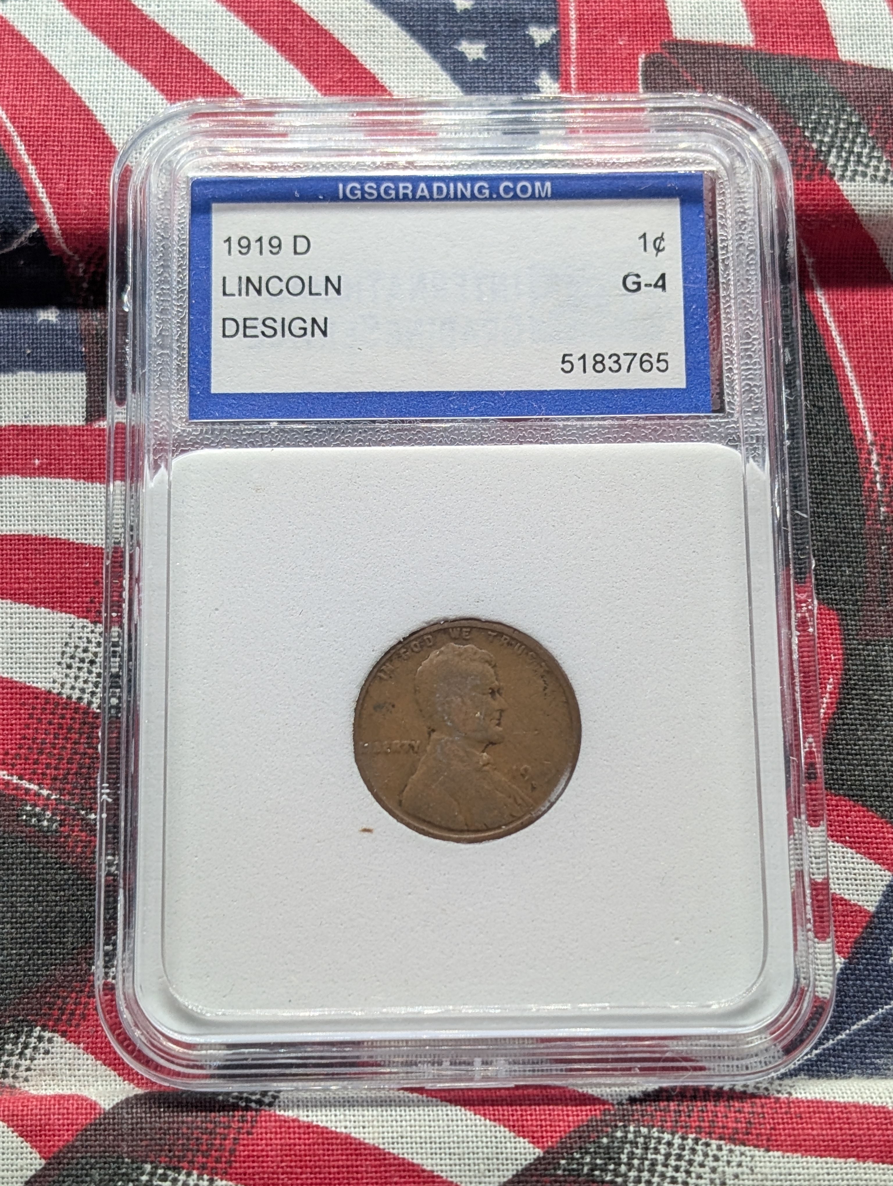 1919-D Lincoln Wheat Cent - IGS Grading Cert. G-4