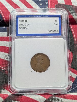 1919-D Lincoln Wheat Cent - IGS Grading Cert. G-4 Condition PLEASE NOTE Some coins may have a 