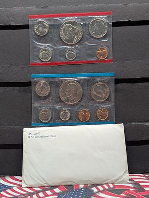 1973-P&D Unc. Mint Set w/ Eisenhower Dollars and with S Mint Mark Penny. 1973-P&amp;D Unc. Mint 