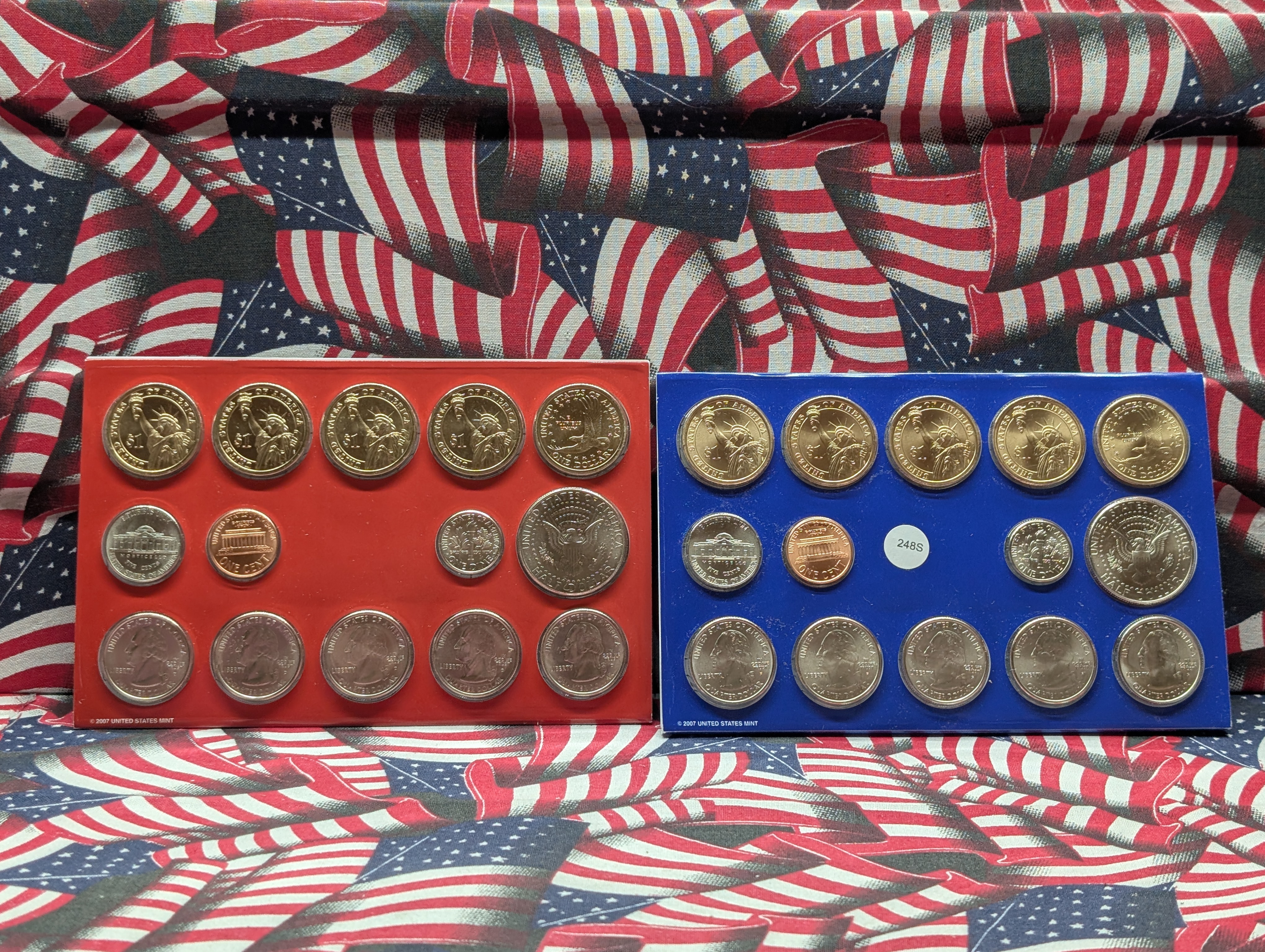 2007-P&D U.S. Mint Unc. Set with State Quarters, 4 Presidential Dollars and 1 Sacagawea Dollar in OGP w/ COA