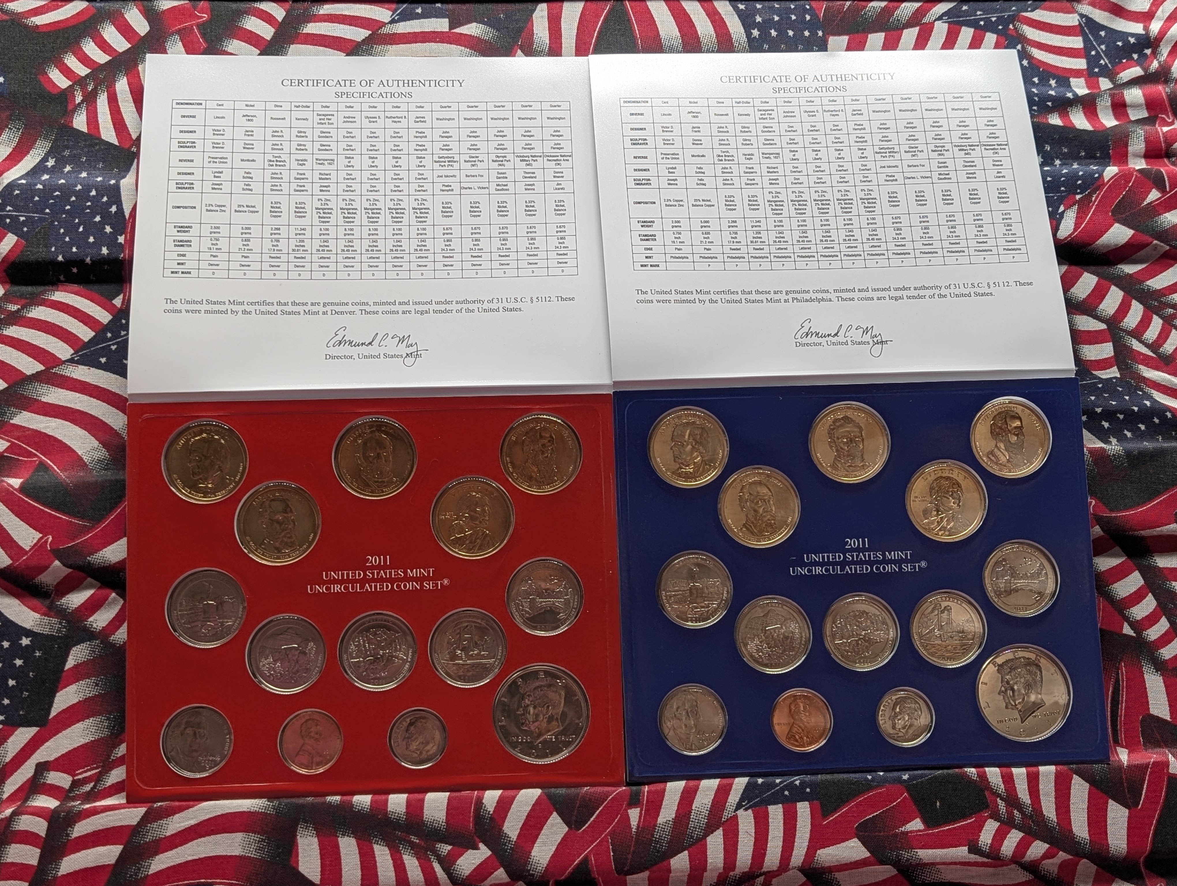 2011-P&D U.S. Mint Unc. Set with Territorial Quarters, 4 Presidential Dollars, 1 Sacagawea Dollar In OGP w/COA