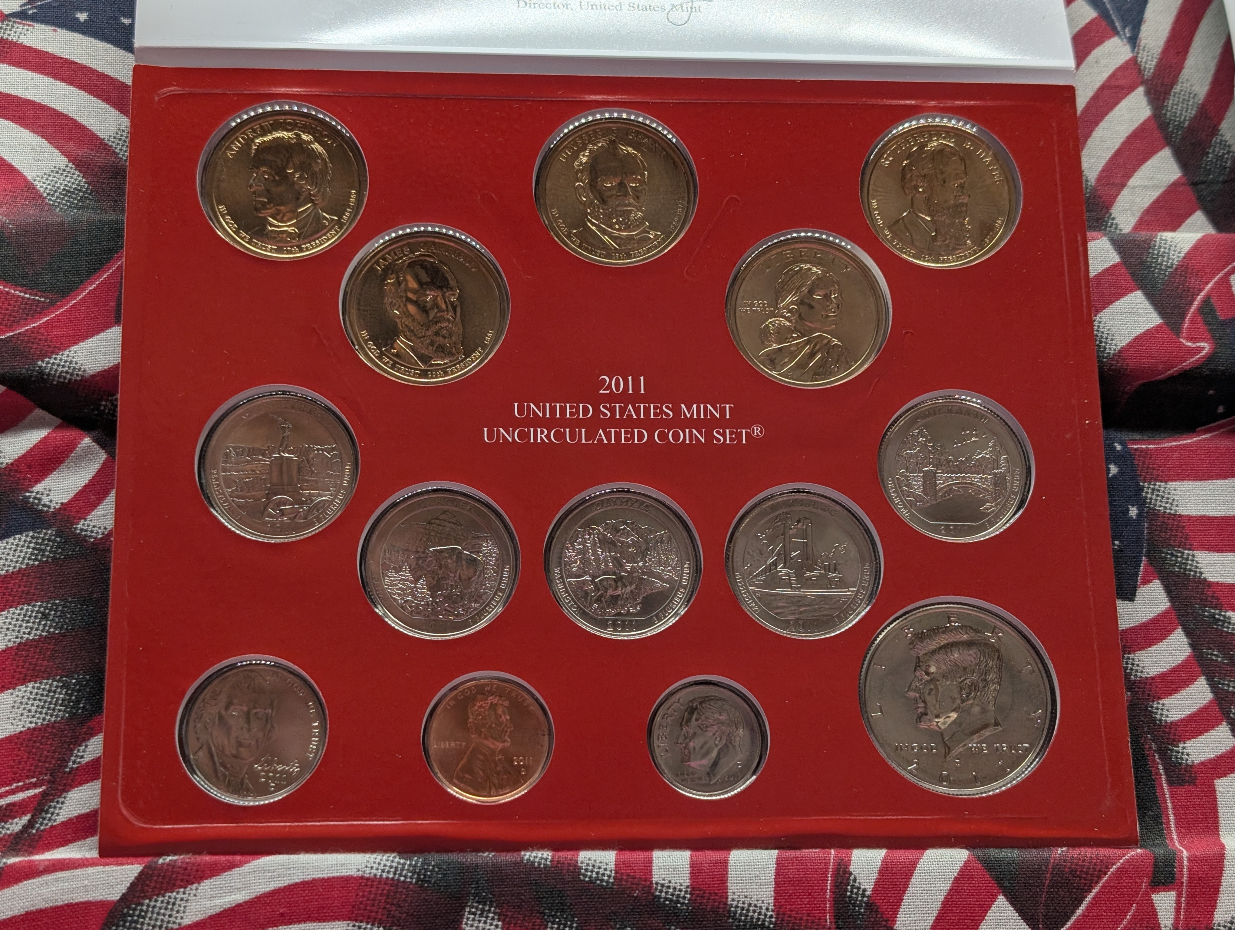 2011-P&D U.S. Mint Unc. Set with Territorial Quarters, 4 Presidential Dollars, 1 Sacagawea Dollar In OGP w/COA