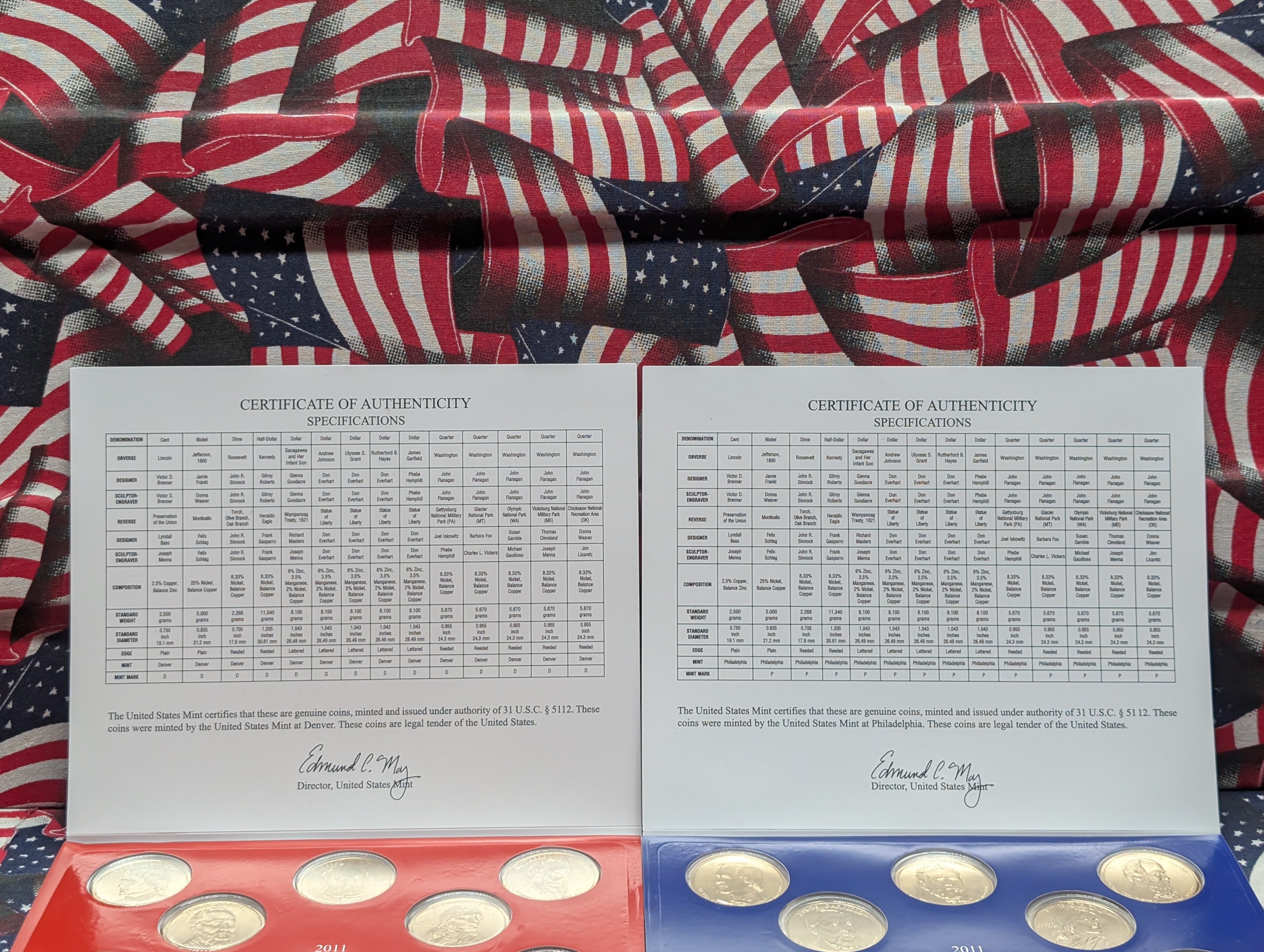 2011-P&D U.S. Mint Unc. Set with Territorial Quarters, 4 Presidential Dollars, 1 Sacagawea Dollar In OGP w/COA